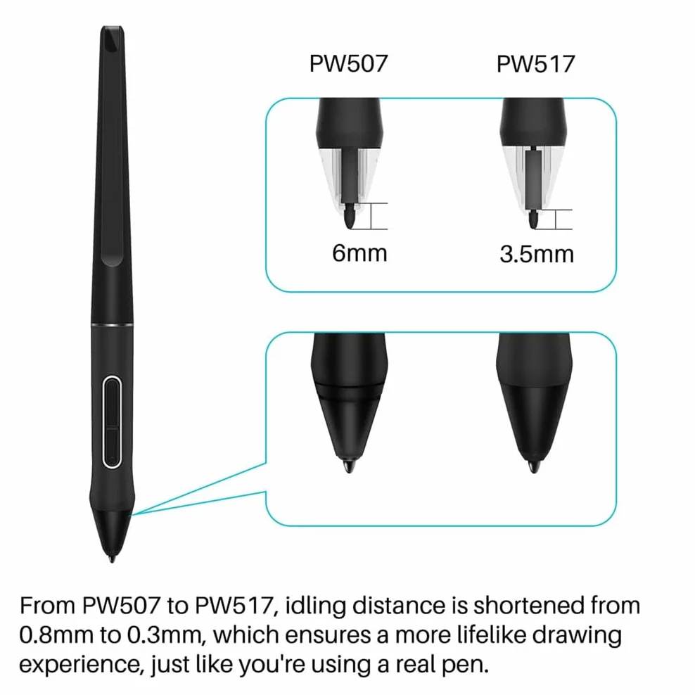 Penna stilo PW517 con 10 pennini compatibile per disegno Huion per Kamvas 13 Kamvas Pro 24 Kamvas 22 Kamvas 22 Plus Pen senza batteria 8192 penna a pressione PW517