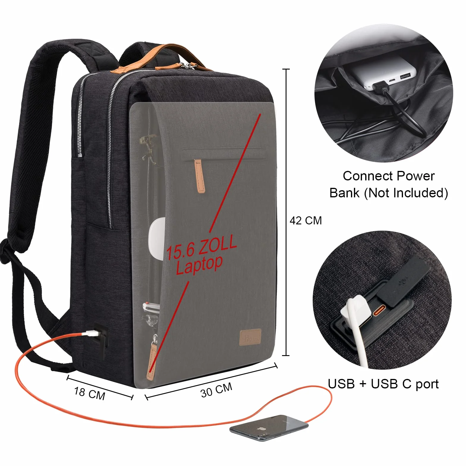 Hp hope Zaino da lavoro per uomo, zaino impermeabile da donna per zaino da scuola per laptop da 15,6 inch con porta di ricarica USB, zainetto antifurto da 22 litri per viaggi di lavoro, escursioni