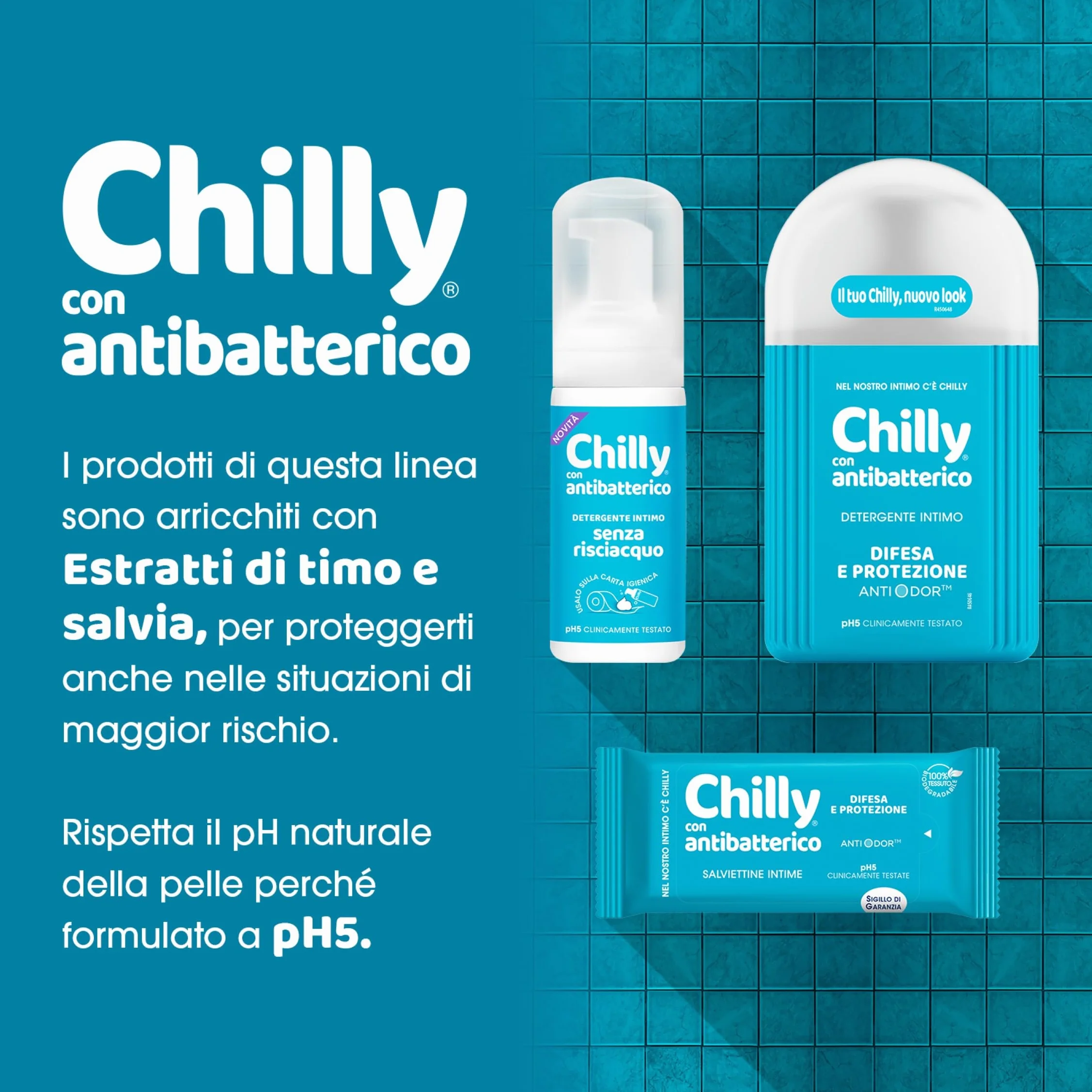 Chilly Salviettine Antibatterico Igiene Intima PH 5 Tessuto 100% Biodegradabile Confezione da 6 Pezzi