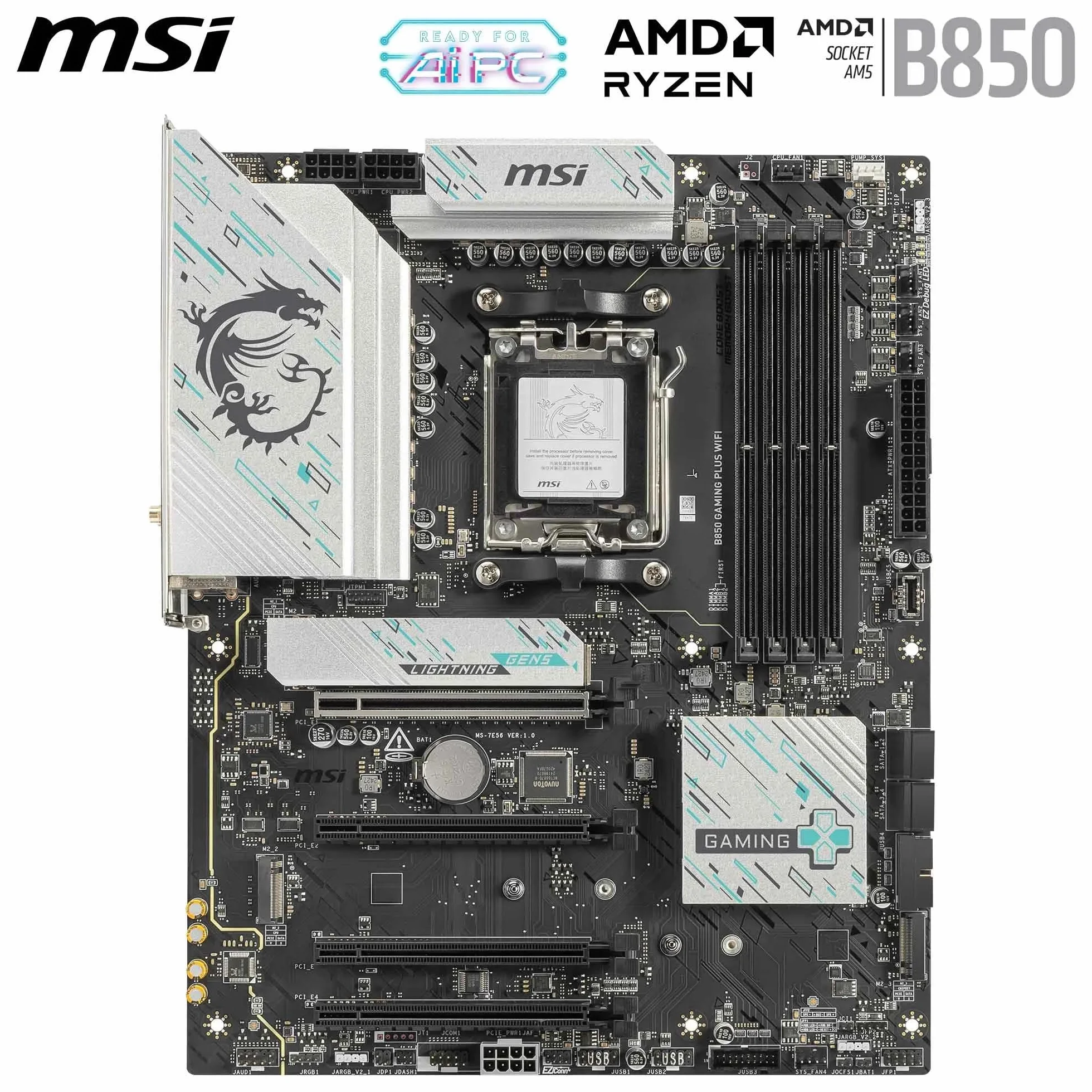 MSI B850 GAMING PLUS WIFI, Scheda madre ATX - Supporta i processori AMD Ryzen 9000/8000 / 7000, AM5 - Memory Boost DDR5 8200+ MT/s (OC), PCIe 5.0 x16 e 4.0 x16, M.2 Gen5, Wi-Fi 7, 5G LAN