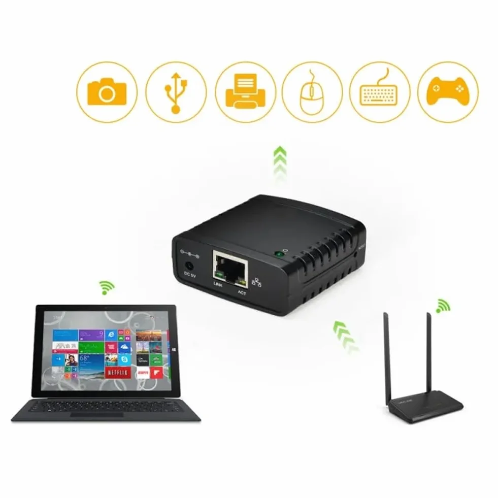 Joselin Server di Stampa USB 2.0 LRP Condividi Una Rete LAN Ethernet Stampanti Adattatore di Alimentazione HUB USB Server di Stampa 100 Mbps Spina UE