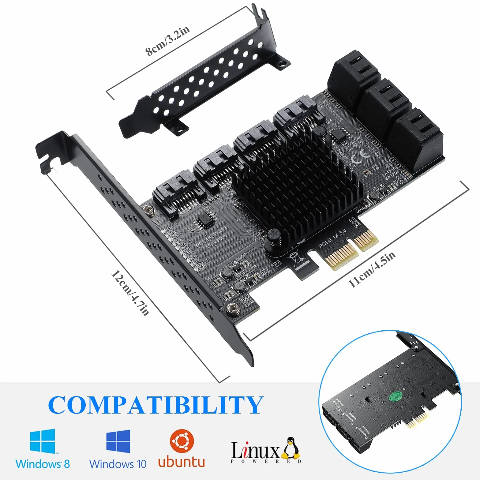 PCI-E a SATA3.0, unità disco rigido IPFS avanzata a 10 porte 6Gbps, controller SATA PCI-E3.0 GEN3, supporto di 10 dispositivi SATA3.0, compatibile con WIN8/WIN10/Ubuntu
