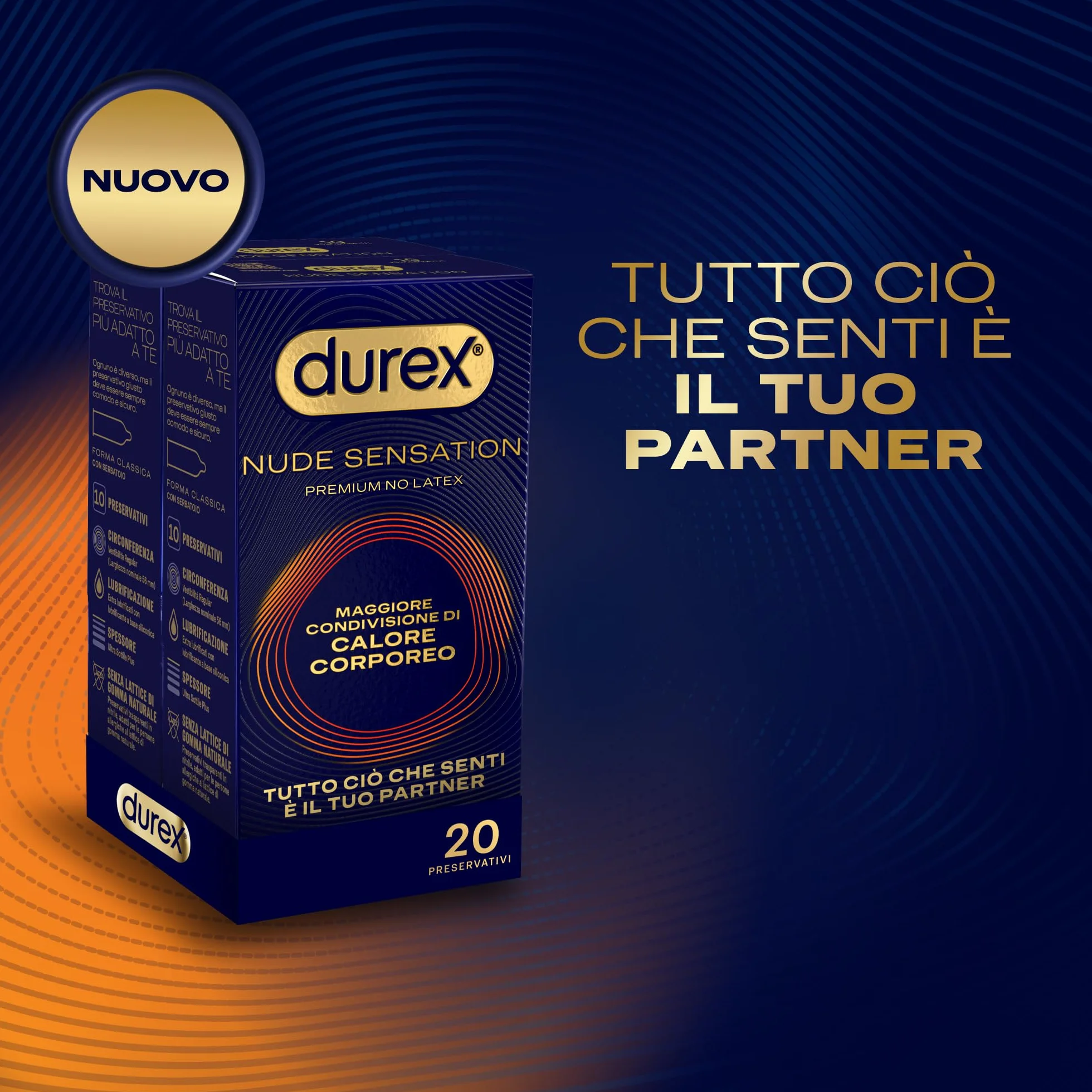 Durex Nude Sensation Preservativi Nitrile Senza Lattice Ultra Sottili Extra Lubrificati 20 Profilattici