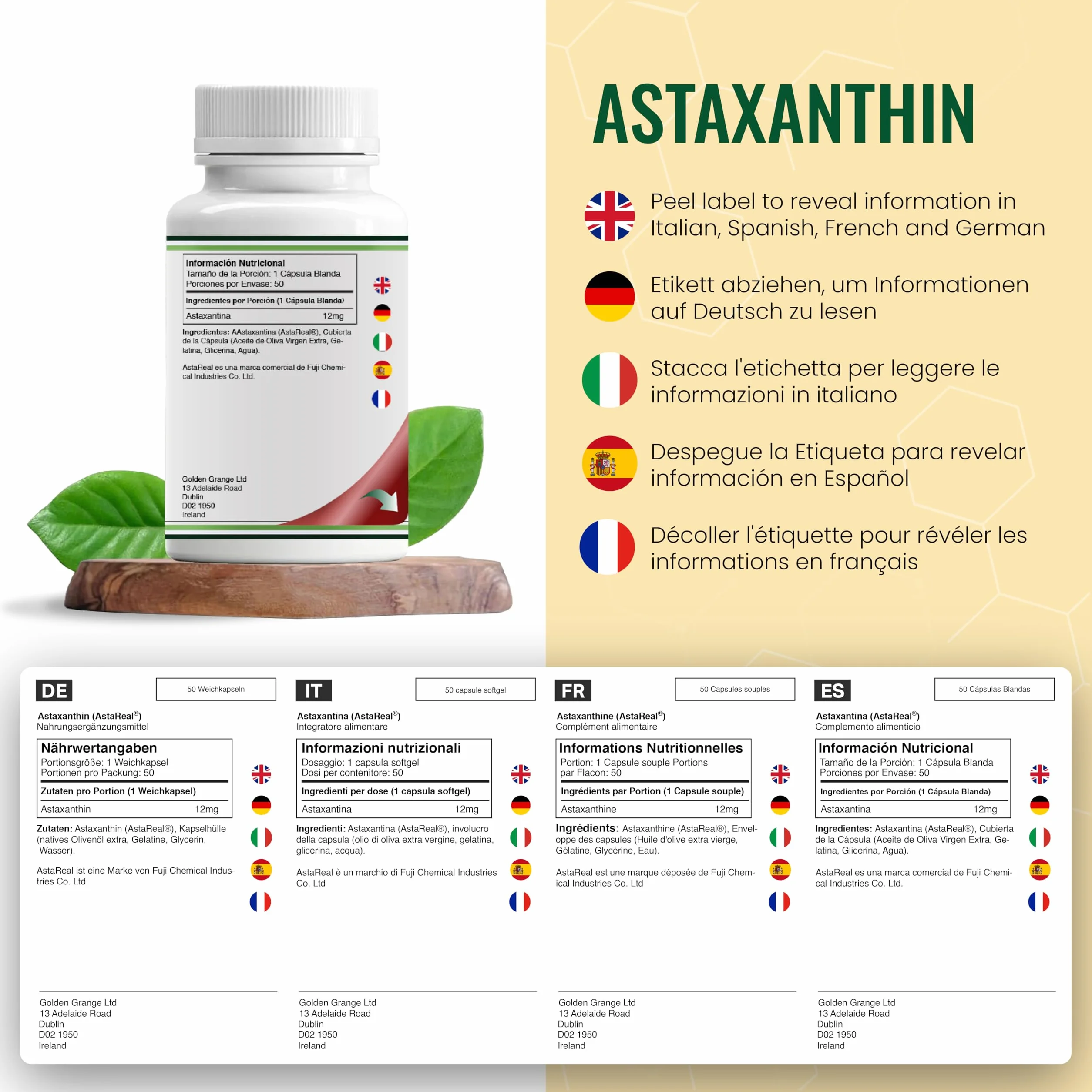 Astaxantina 50 Capsule Softgel 12mg Integratore Antiossidante Non-OGM Senza Glutine