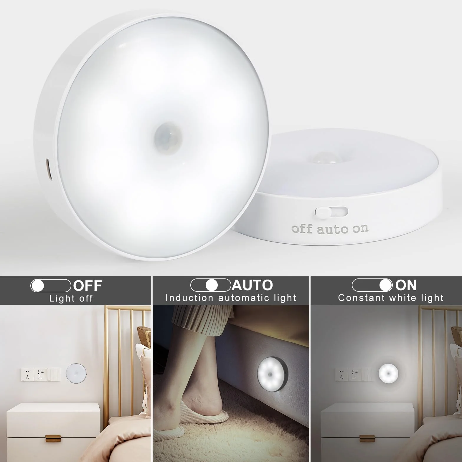 6 Pezzi 8 LED Luce Notturna LED Ricaricabile USB, Luce Wireless con Sensore di Movimento, Luce Notturna Automatica, con Striscia Magnetica o Stick-on, Perfetti per Armadio, Corridoio, Scale, ecc (A)