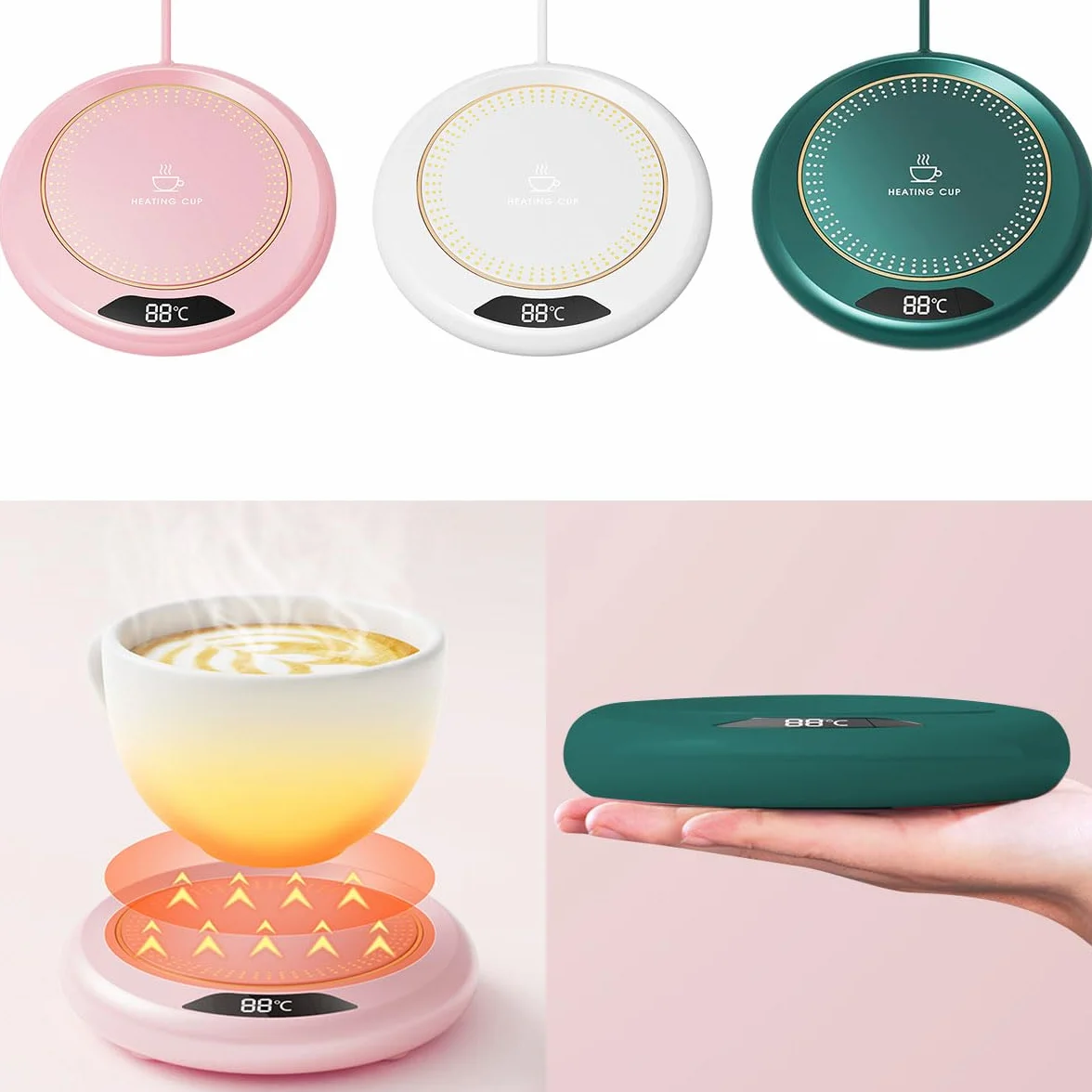 Scalda Tazza Usb, Scaldatazze da Caffè, Scalda Bevande Scalda Latte, Scalda Caffè, Scalda Tazza Intelligente, Sottobicchiere Elettrico con 3 Impostazioni di Temperatura per Caffè,Tè e Latte (Verde)