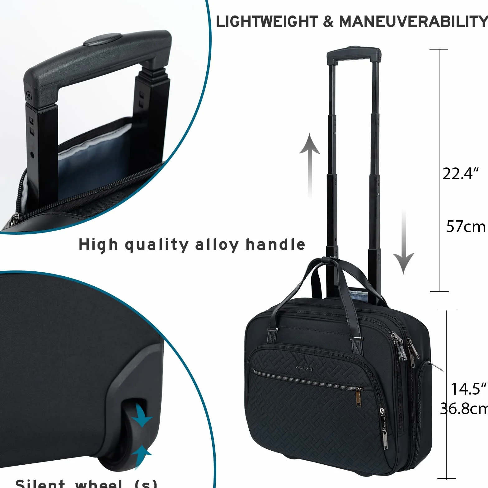 EMPSIGN Borsa per computer portatile 15.6 pollici con ruote RFID impermeabile nera