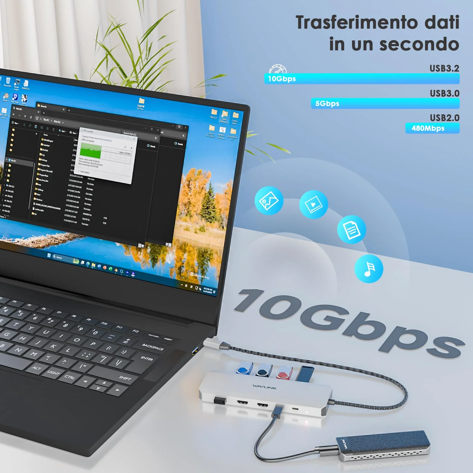 WAVLINK Docking station per laptop, Hub USB C 10G con doppio HDMI, PD in 100W, USB-A/C 3.2 10Gbps, USB-A 5Gbps, USB2.0, Gigabit Ethernet per Dell/HP/Lenovo ecc, solo computer Windows Systerm