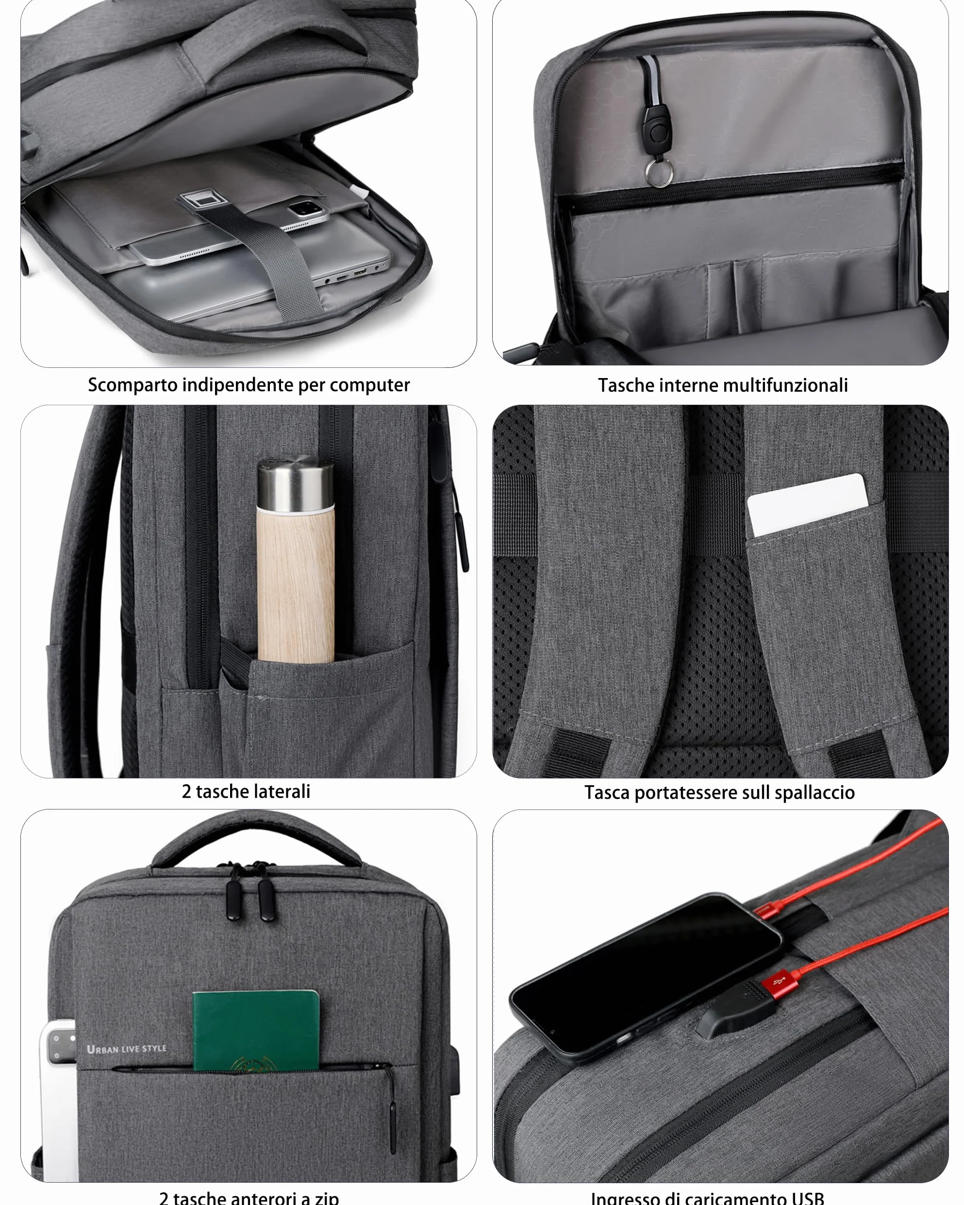 Zaino Porta PC Portatile Scomparto per Computer Notebook Custodia Laptop con Attacco USB per Scuola Lavoro Viaggio Valigia km14