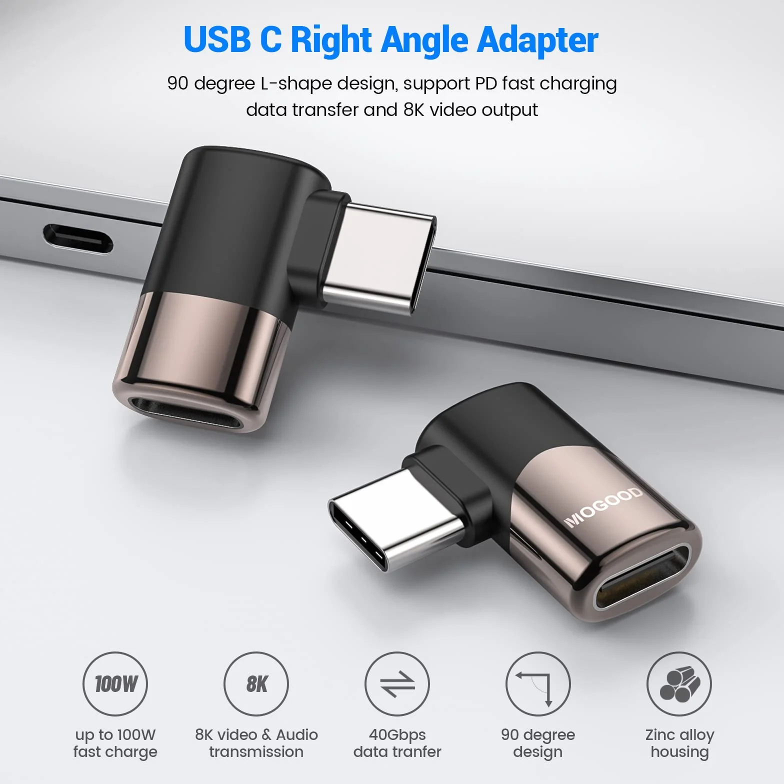 MOGOOD Adattatore USB C Angolo 90°, 10Gbps OTG Type-C Maschio-Femmina, Per Steam Deck, Switch, Notebook, Tablet e Telefono