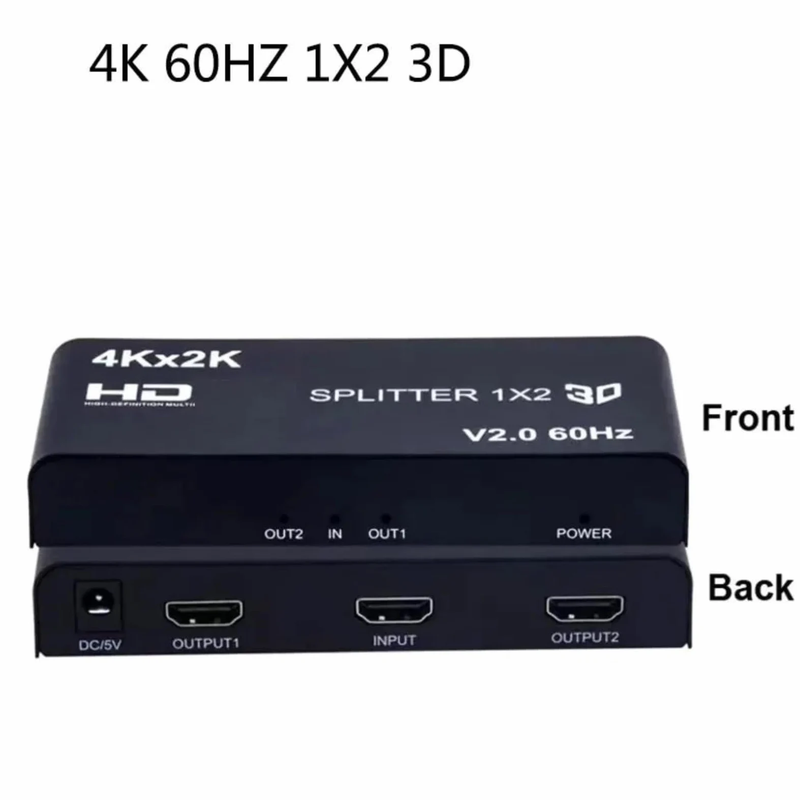 Convertitore Video 3D 2.0 Compatibile con HDMI 1x2 4K 60Hz, Splitter Switch for Dvd, Laptop, PC, TV e Monitor a 2, 3, 4 canali. Uso Domestico