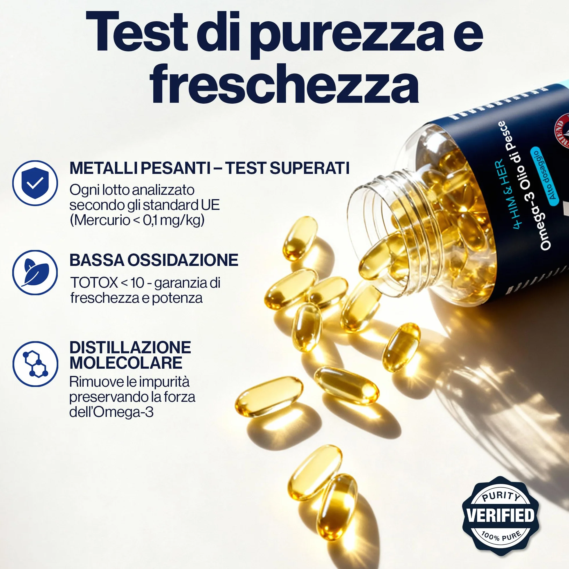 Omega 3 1334mg Alto Dosaggio 120 Capsule – Olio di Pesce – 668mg EPA, 500mg DHA – 80% rTG – FOS Certificato