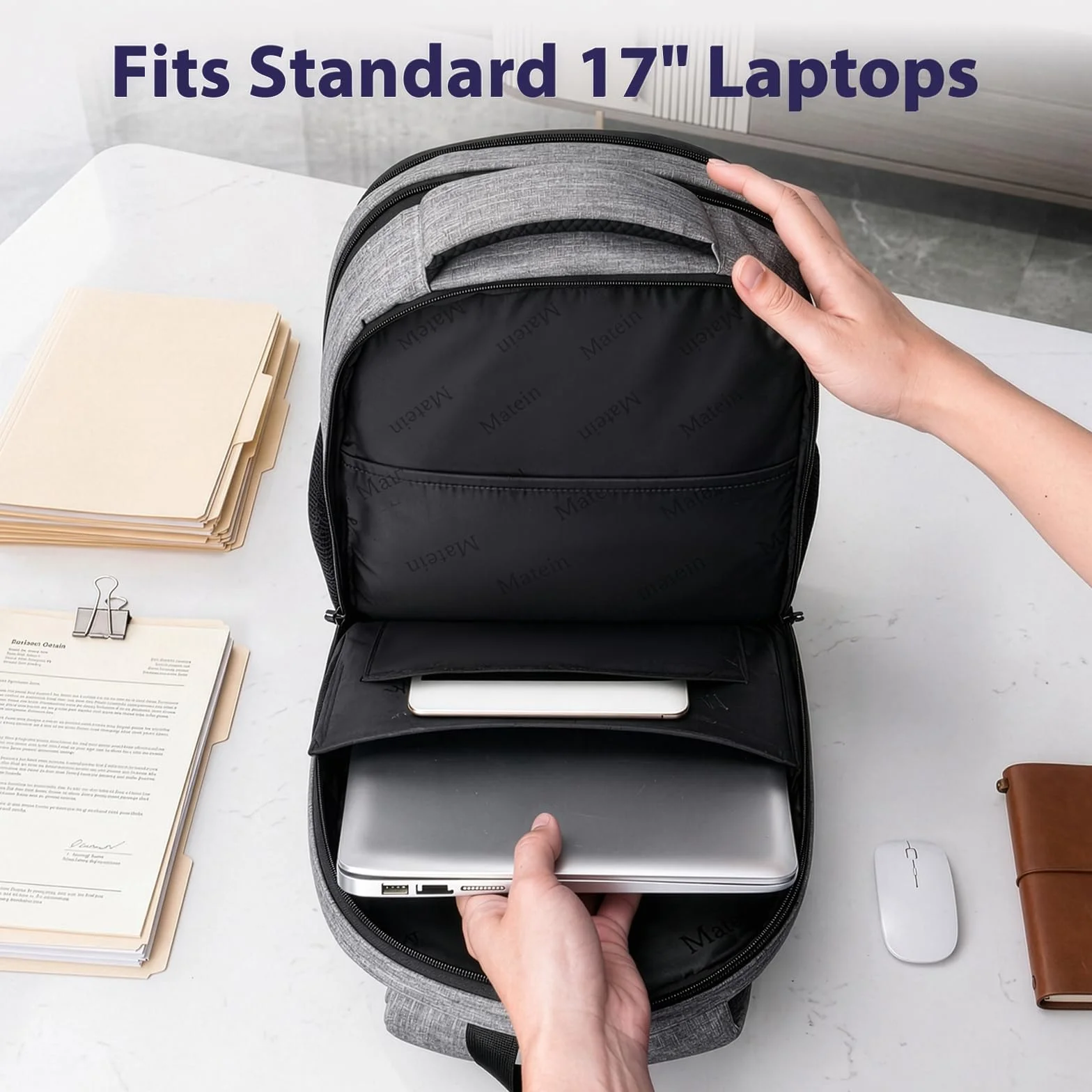MATEIN Zaino Porta PC 17 Pollici Antifurto, Zaino Lavoro Università Uomo Donna Alta Capacità con Scomparti Multipli, Compatibile TSA per Ufficio, Scuola e Viaggi, Grigio