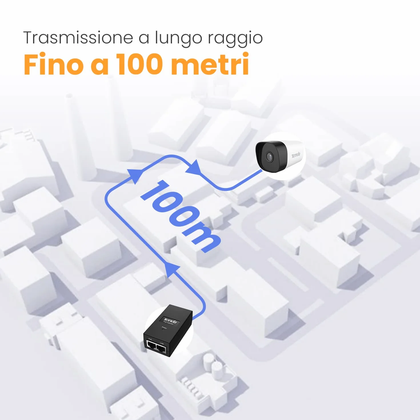 Tenda POE15F PoE Injector, Adattatore PoE Ethernet Rapido 48 V - 2 Porta RJ45 10/100 Mbps, IEEE 802.3/af/u, Fornisce Alimentazione fino a 100 m, 15,4 W Massimi, Plug and play, Nero, Alimentazione