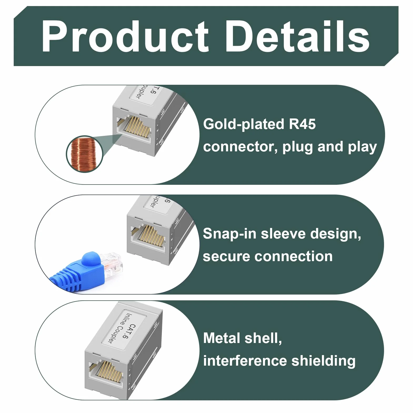 5 pezzi accoppiatore RJ45, connettore RJ45 CAT6 femmina femmina adattatore Ethernet di rete in linea 10Gbps, cavo LAN Extender per CAT6 CAT5e CAT5, compatibile con TV Router Modem Switch PC Console