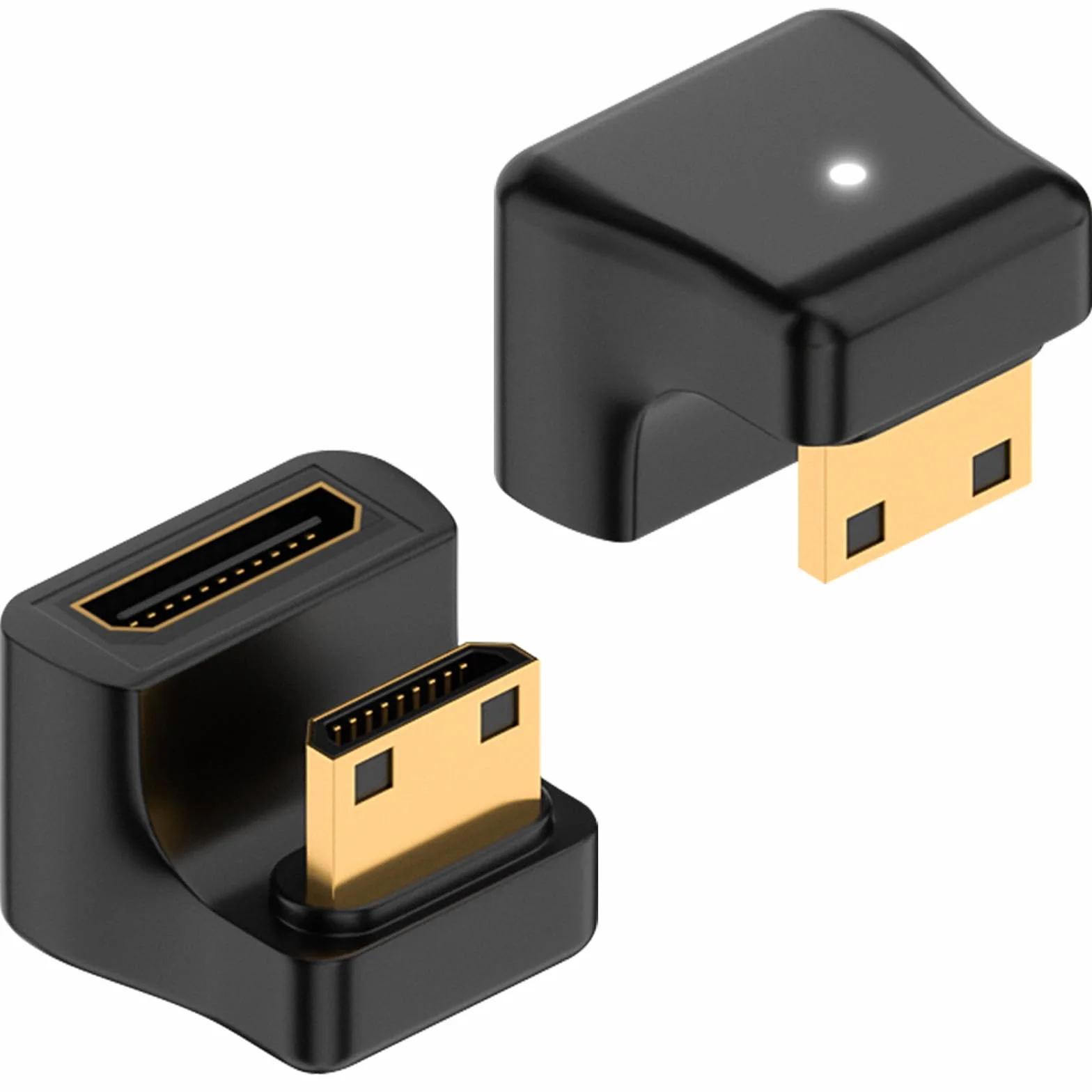 Duttek Mini adattatore HDMI 8K a forma di U, 48 Gbps angolo verso il basso, mini adattatore HDMI maschio a femmina, adattatore mini HDMI a 180 gradi con indicatore LED di lavoro per fotocamera,