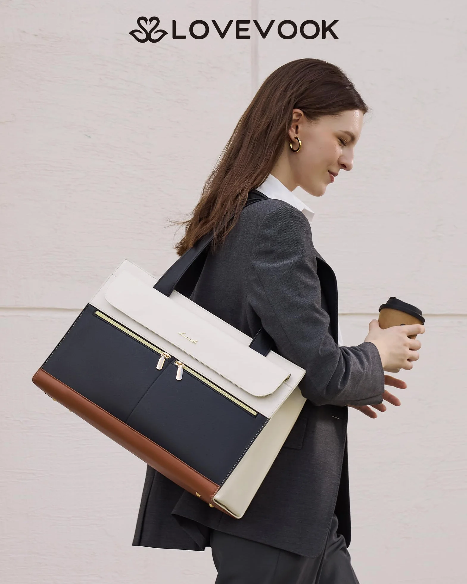 LOVEVOOK Borsa Donna Grande da Lavoro Borsa a Tracolla per Computer da 15.6 Pollici Impermeabile Borse Laptop Tote in Pelle PU Handbag da Università Business Shopper