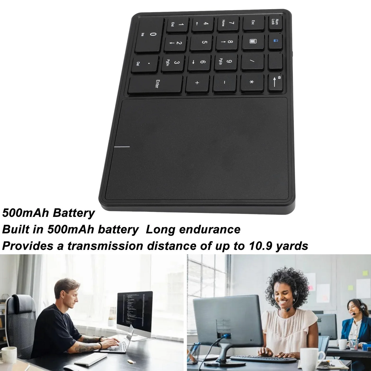 XUMIUZIY Tastierino Numerico, 22 Tasti modalità Doppia Bluetooth 4.2 Tastierino Numerico Wireless con Touchpad, Tastiera Numerica Esterna Sottile per PC Desktop Portatile (BLACK)