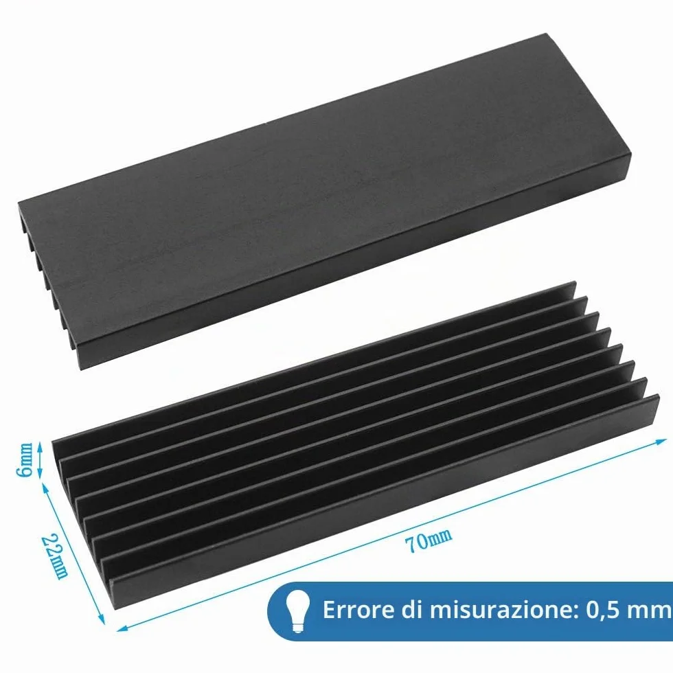 Akuoly Set di 4 dissipatori di Calore in Alluminio con Nastro termoadesivo Heatsink, 70 mm x 22 mm x 6 mm, Nero