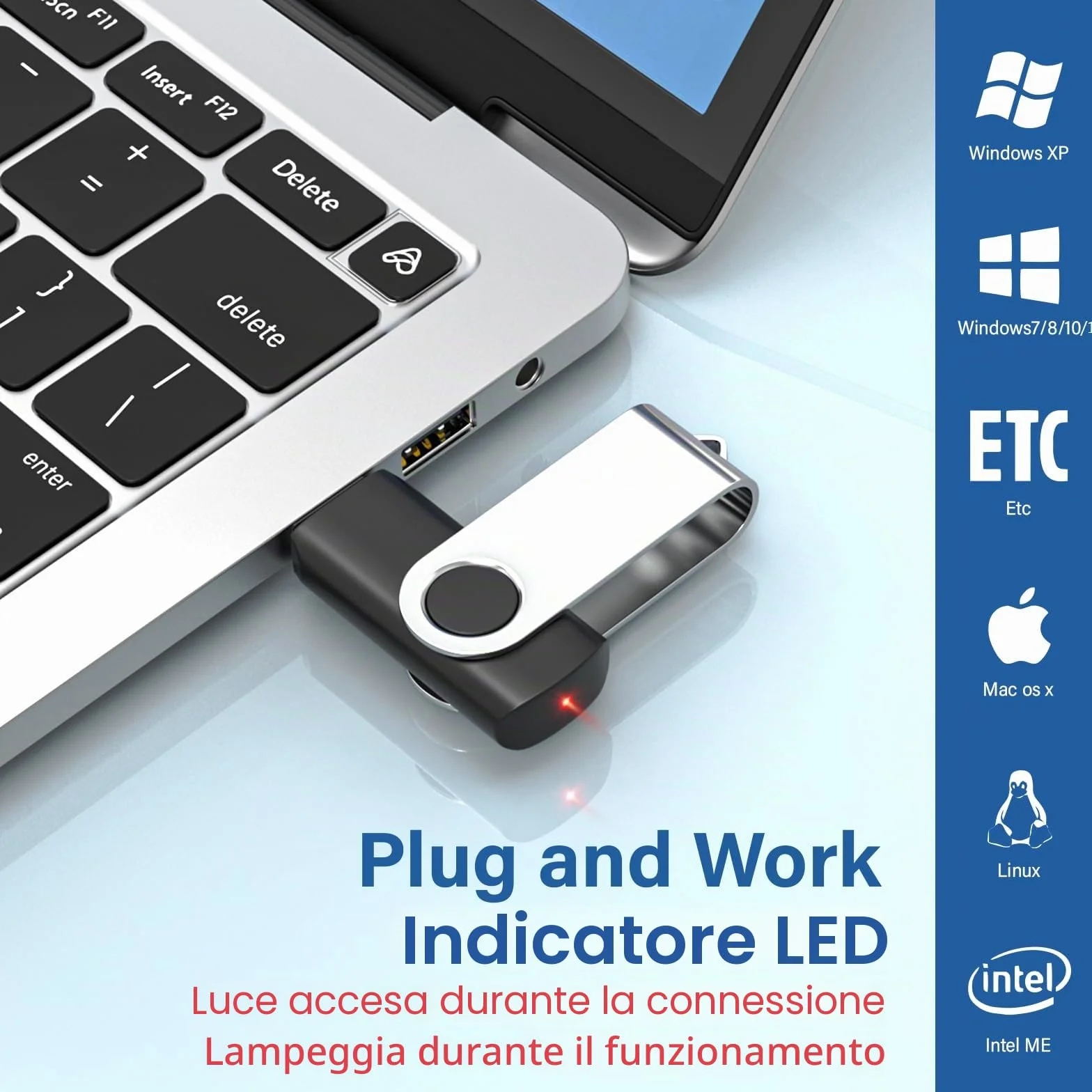 WOOOLKEN Chiavetta USB 8GB 10 Pezzi USB 2.0 Pen Drive Girevole Nero
