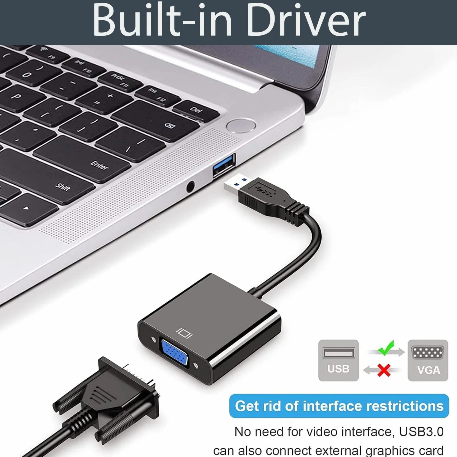 Adattatore USB a VGA 1080P Full HD USB 3.0 Convertitore video per Windows