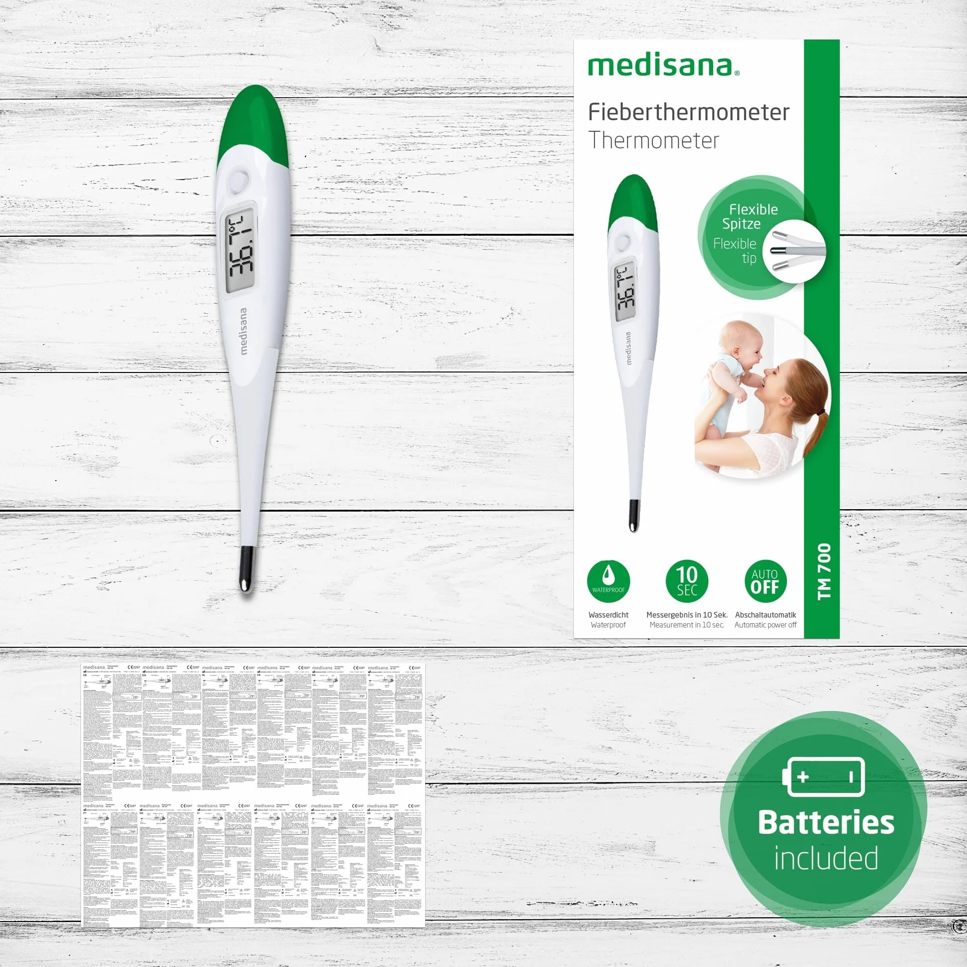 medisana TM 700 Termometro clinico digitale impermeabile con allarme febbre e memoria per neonati bambini adulti