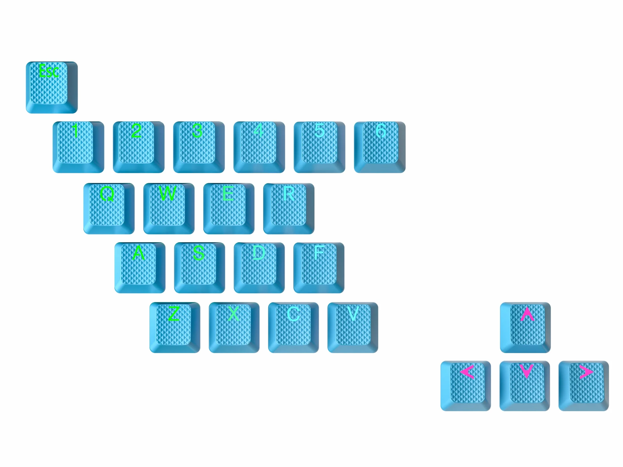 Ranked Set di 23 Tasti in ​​Gomma | Double Shot Traslucido | Profilo OEM per Tastiere da Gioco Meccaniche(Neon Blue, 23 Tasti)