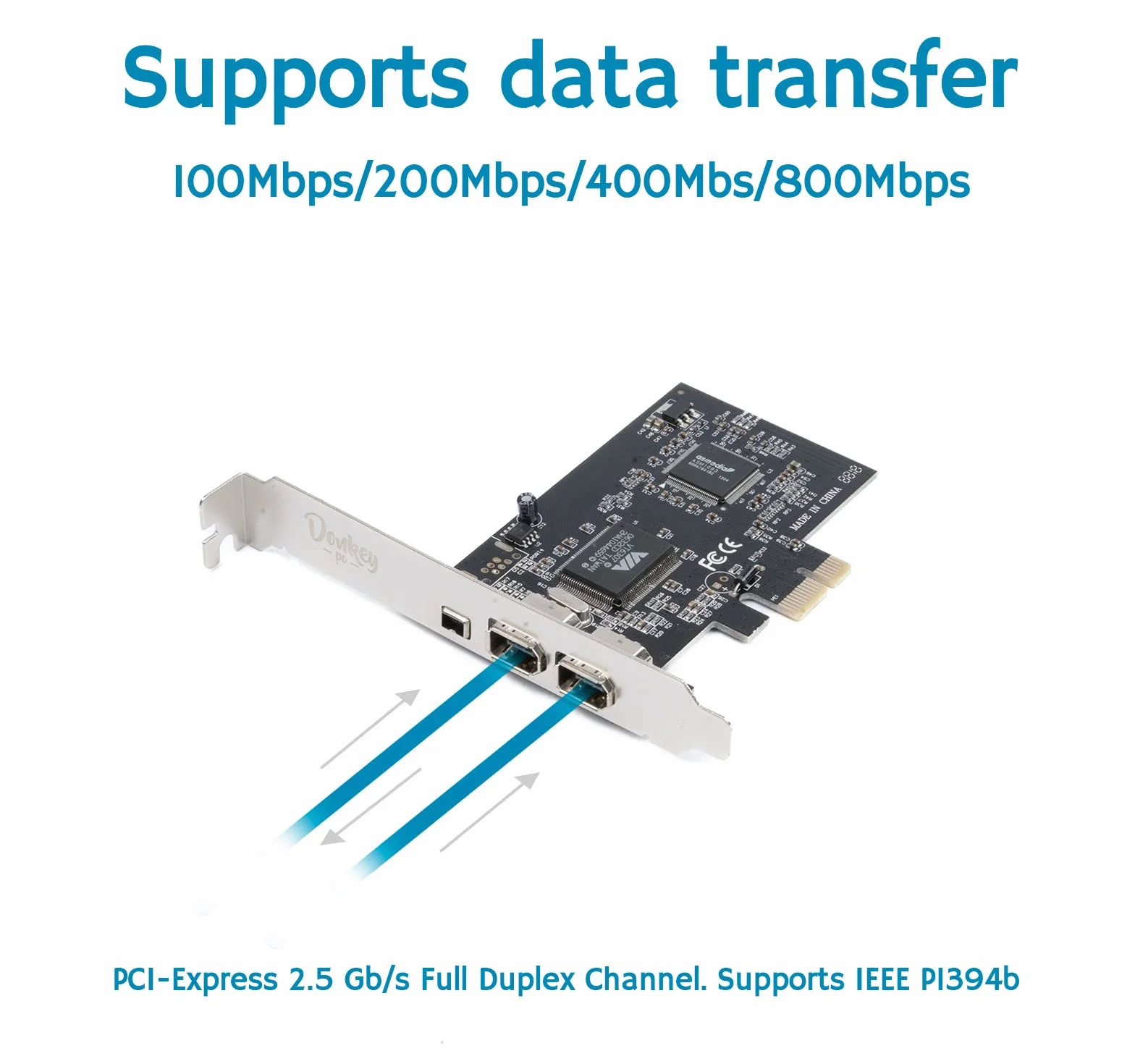 Scheda di espansione PCIe Firewire Card, PCI Express IEEE 1394 4 porte adattatore driver, PCI-E Firewire 800 adattatore per Windows 7/8/Mac OS con cavo