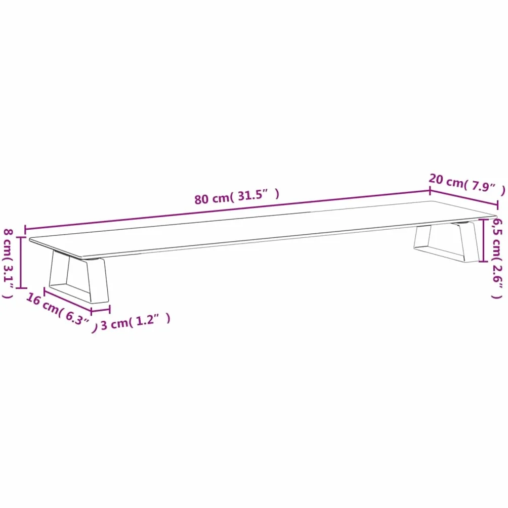 Supporto per monitor bianco in vetro temperato e metallo, 80 x 20 x 8 cm, con ripiano per tastiera e gestione dei cavi, per scrivania, home office, ufficio e posto di lavoro