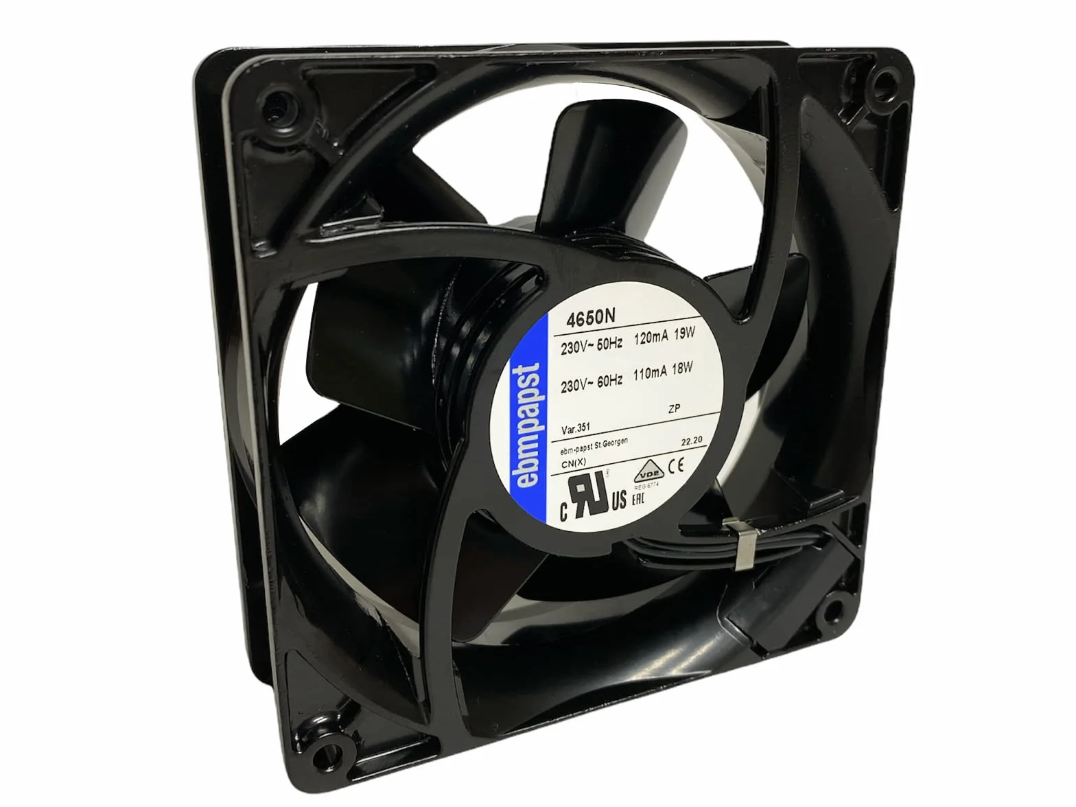 eRicambi, Ventilatore Assiale EBM - PAPST 4650N, con Struttura e Rotore in Metallo, Dimensioni 119x119x38mm, Potenza 19W, Velocità di Rotazione 2650rpm