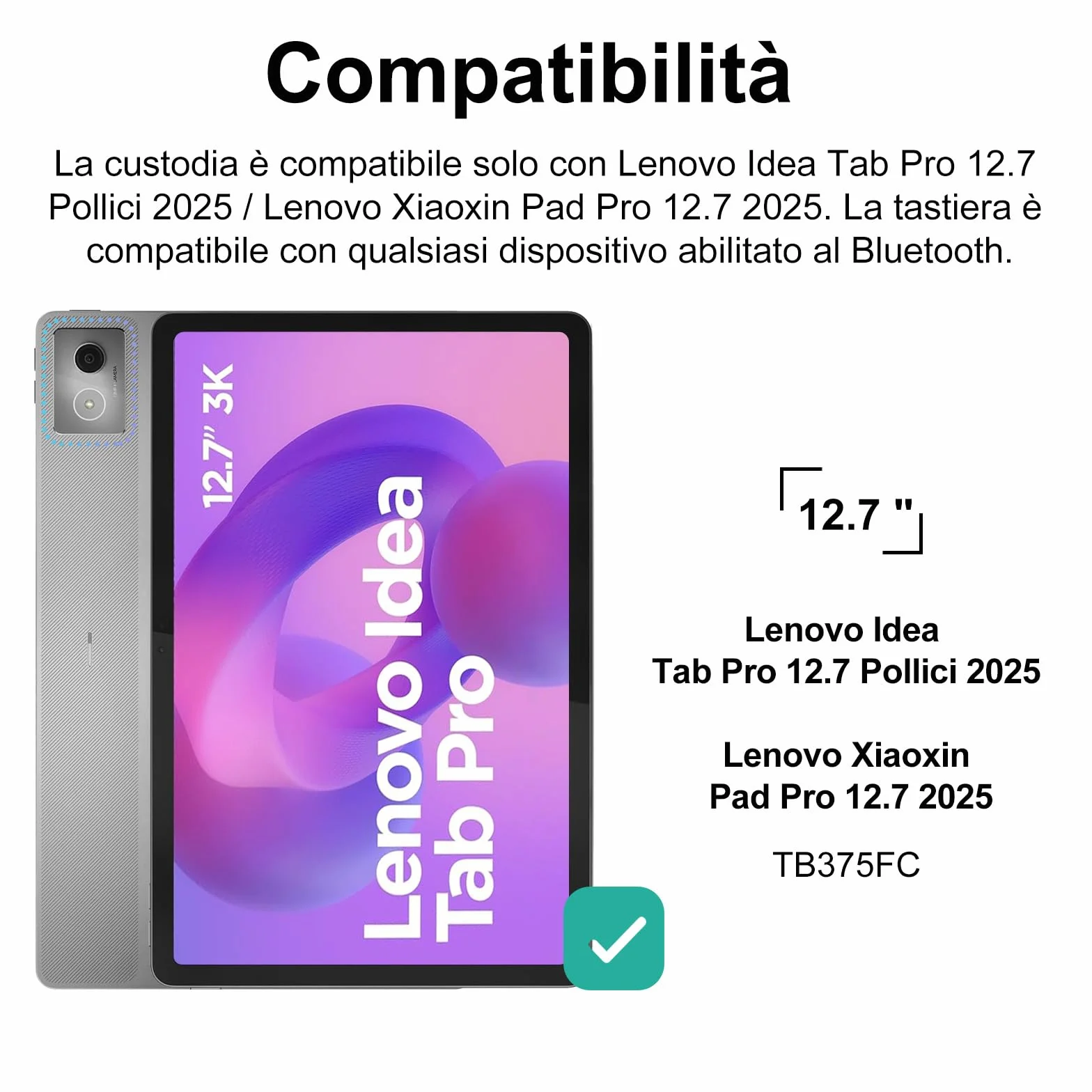 IVEOPPE Cover Tastiera Lenovo Idea Tab Pro 12.7 Pollici 2025, Custodia Tastiera Italiano 7 Colori Retroilluminata Bluetooth Staccabile per Lenovo Xiaoxin Pad Pro 12,7 2025, Nero