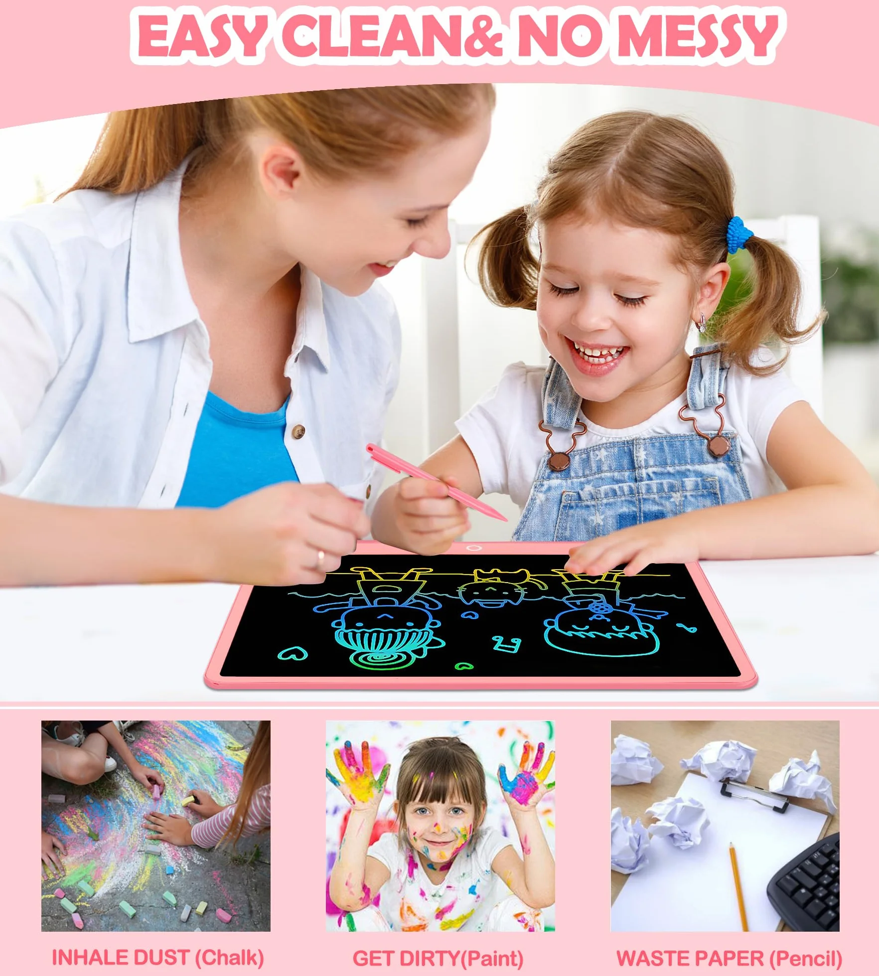 Tavoletta Grafica LCD 16 Pollici, Lavagna Digitale da Disegno con Penna per Bambini 3-12 Anni
