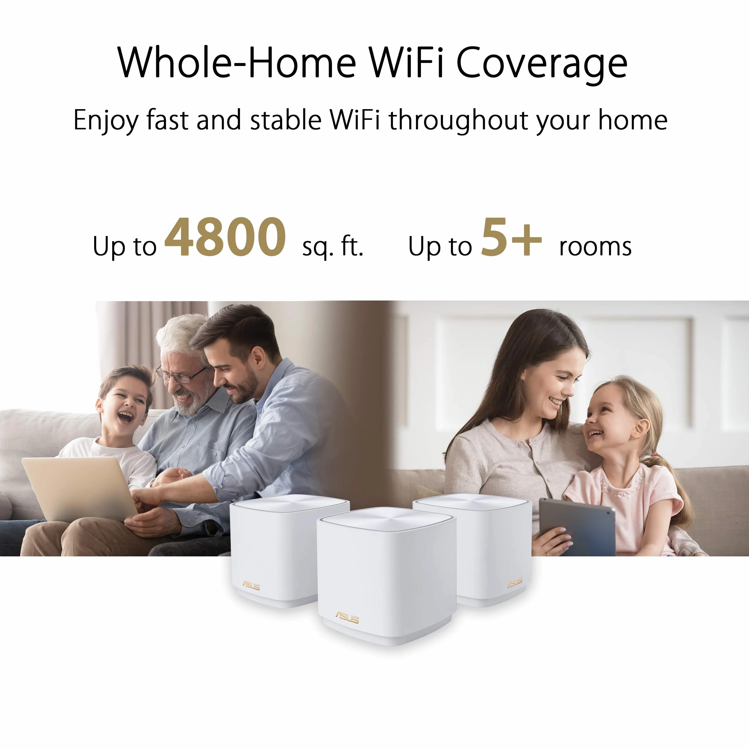 ASUS ZenWiFi XD4 Plus - Per Modem Operatore e ONT, Sistema Mesh WiFi 6 AX1800, fino a 445 m², AiMesh, AiProtection, Parental control, Router App, 3 Pezzi, Bianco
