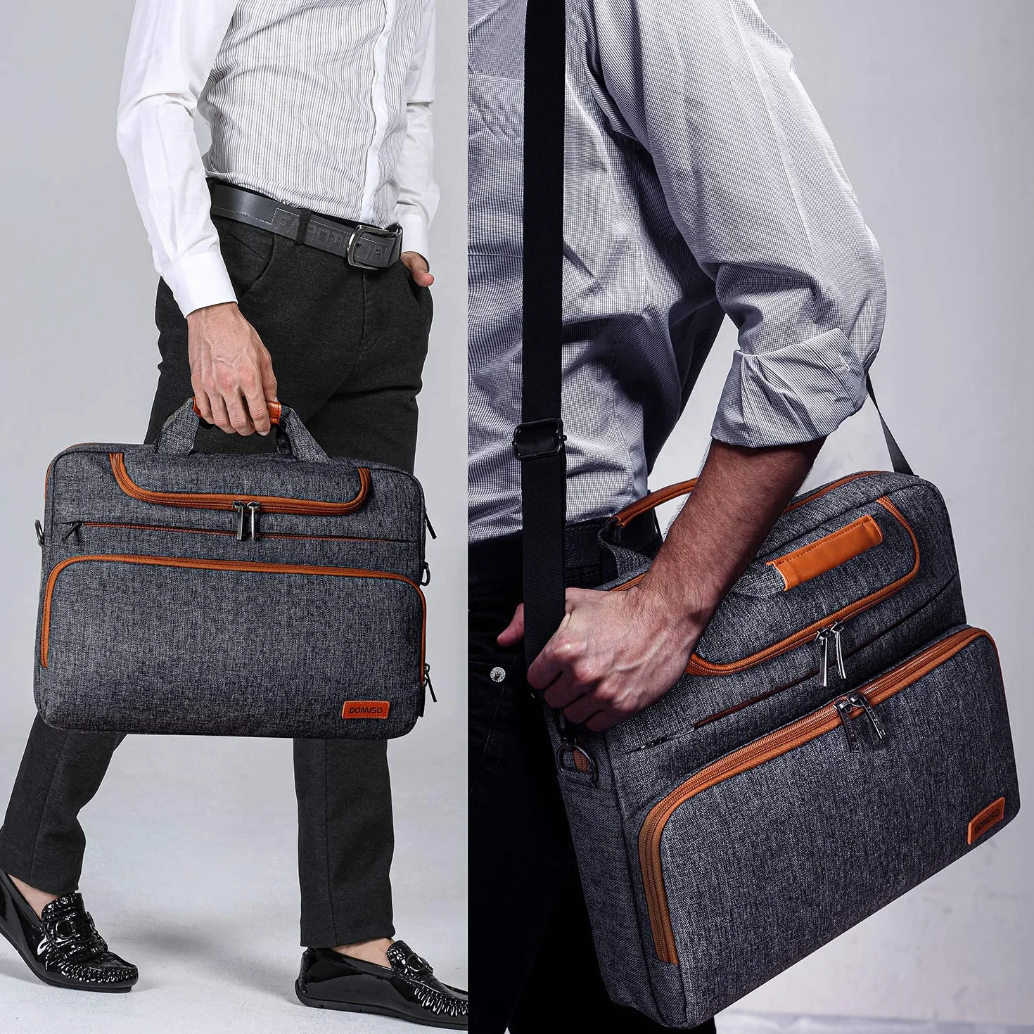 DOMISO Borsa per PC da 17 17,3 18 Pollici, Messenger Resistente all'Acqua con Tracolla, Compatibile con 17-18" Portatili e Notebook da Gaming/Dell/Lenovo/Acer/HP/MSI/ASUS, Grigio Scuro