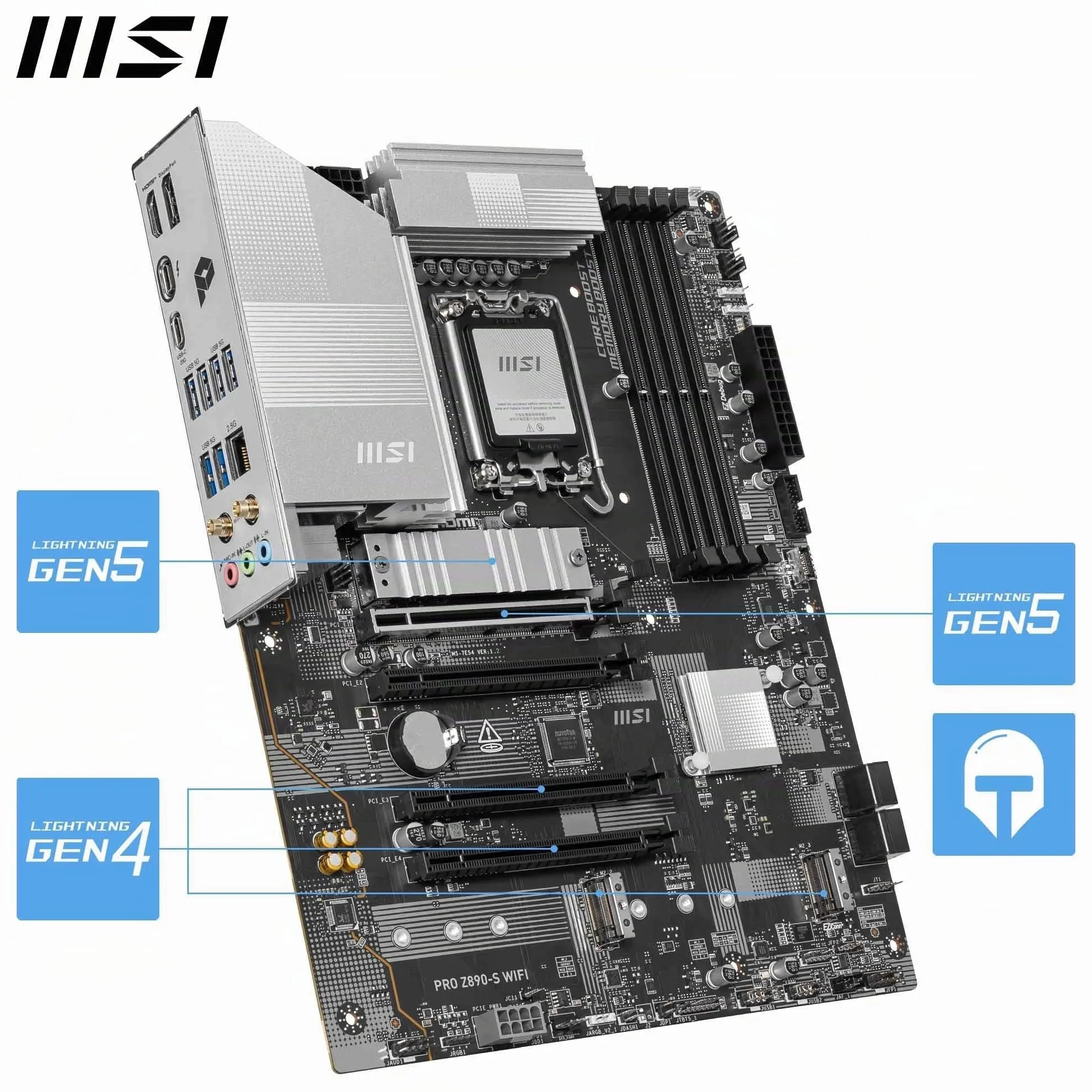 MSI PRO Z890-S WIFI Scheda Madre, ATX - Supporta i processori Intel Core Ultra (Serie 2), LGA 1851 - Memory Boost DDR5 (8600+ MT/s OC), PCIe 5.0 x16 e 4.0 x16, M.2 Gen5, Wi-Fi 7, LAN 2.5G