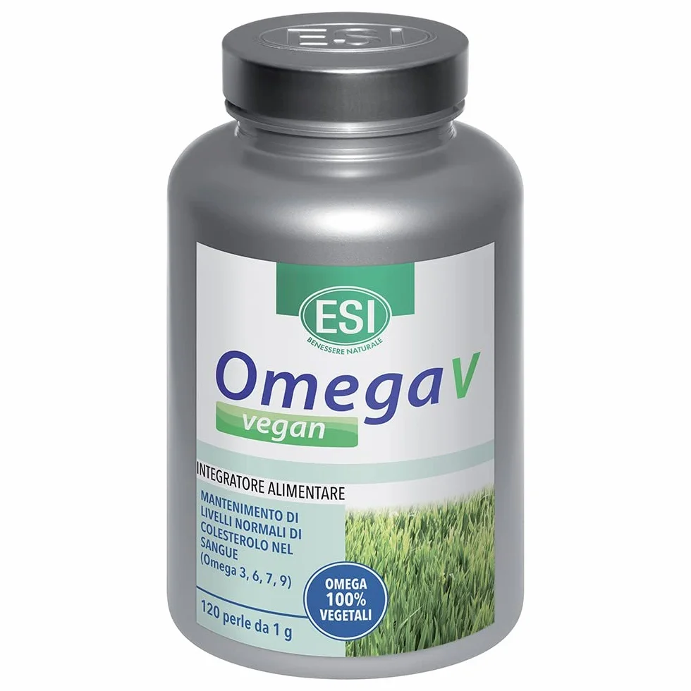 ESI Omega V Vegan Integratore Alimentare Omega 3 6 7 9 Olio di Semi di Lino 120 Perle