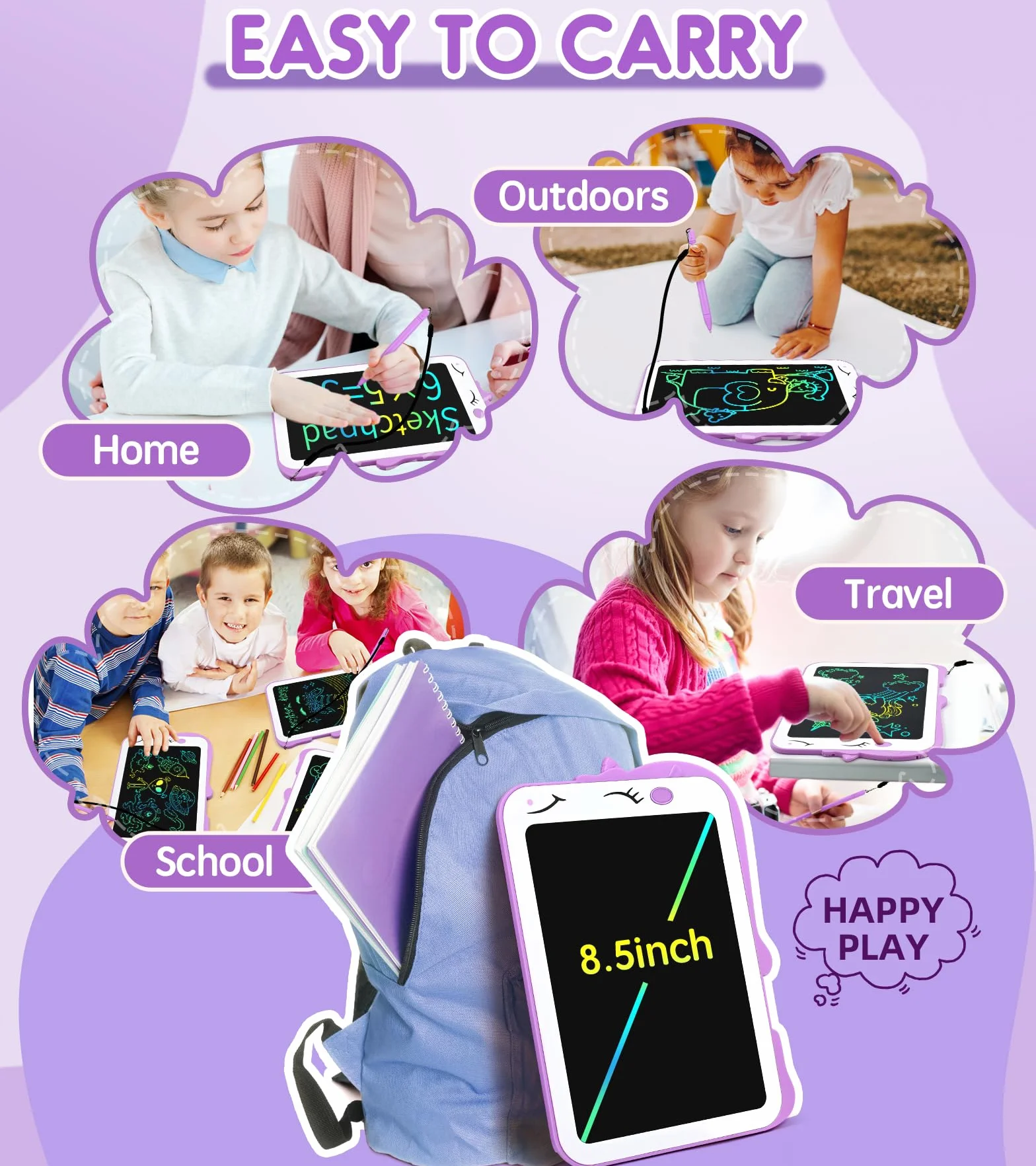 Tavoletta Grafica LCD 8.5 Pollici Lavagnetta Cancellabile Giochi Educativi 3-7 Anni Porpora