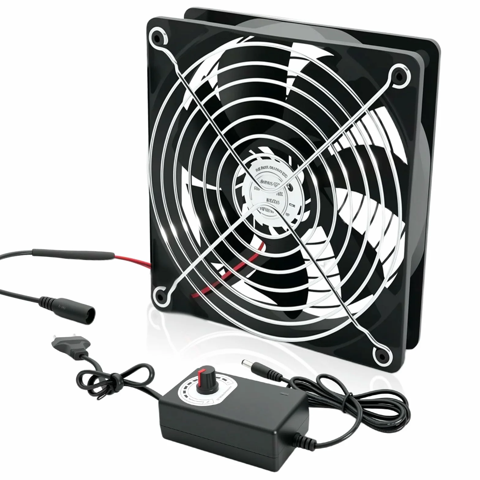 Ventola per PC da 120 mm, ventola da 12 V con spina di alimentazione e regolatore di velocità continuo (2750 RPM) – silenziosa e potente ventola per computer, server, PC da gioco, cabina AV, router