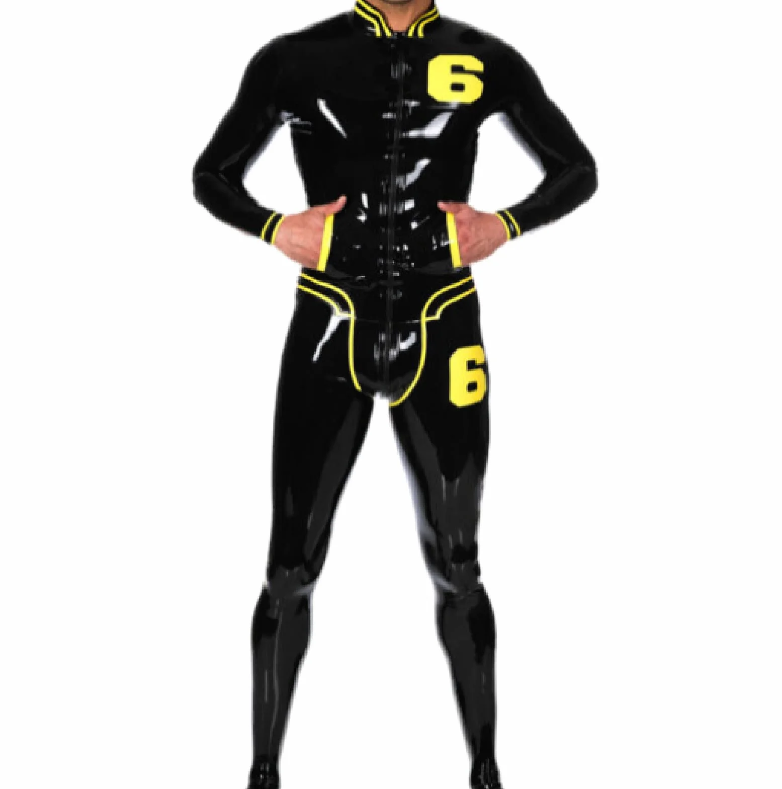 Lattice Gomma Tuta Uomo Nero Giallo Decorativa 0.4mm XS-XXL