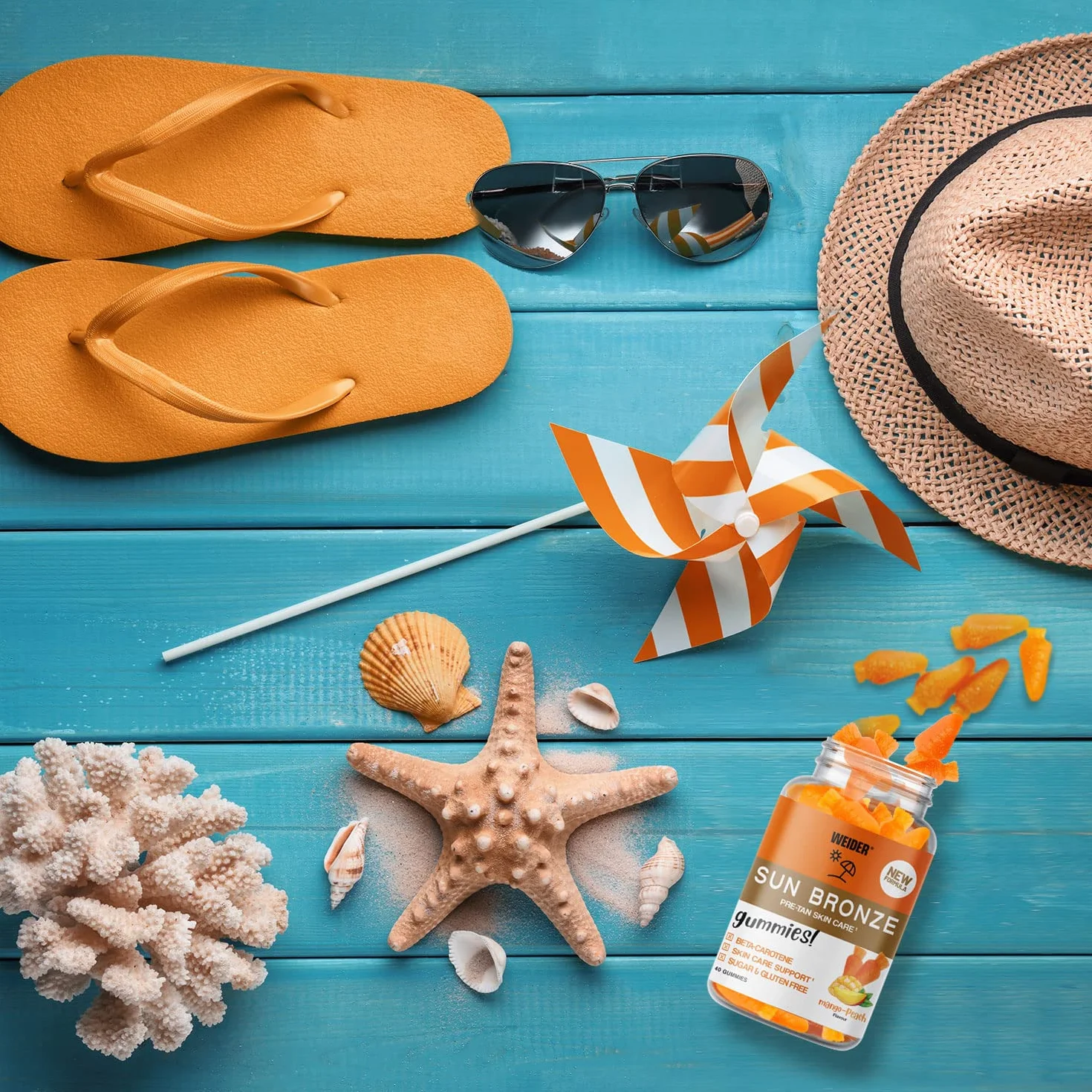 Weider Sun Bronze Gummies 40 caramelle gommose beta-carotene luteina zeaxantina abbronzatura protezione pelle senza zucchero