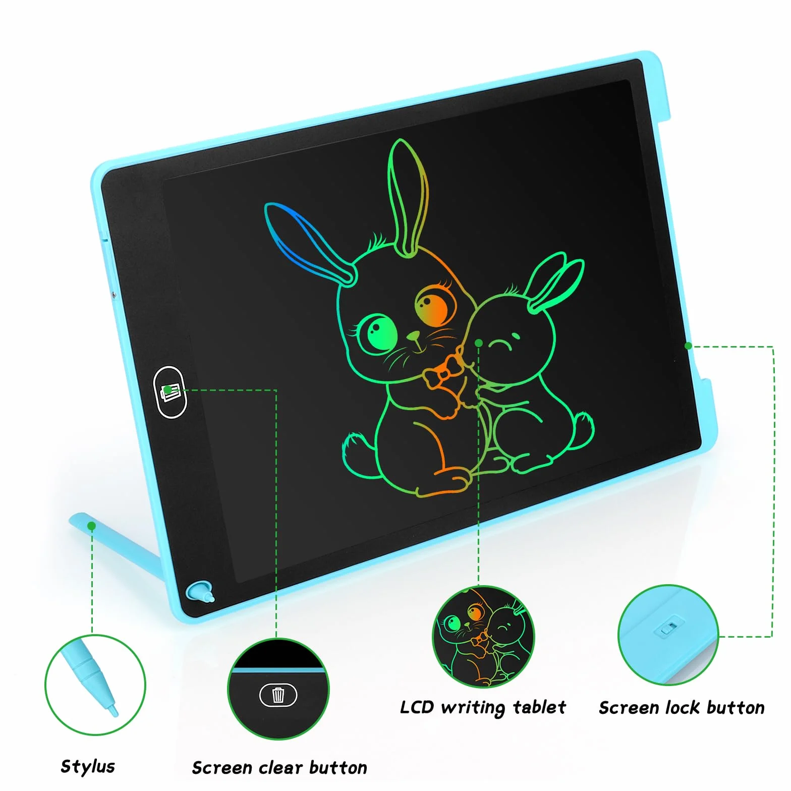 Coolzon Tavoletta Grafica LCD 12 Pollice, Lavagna Cancellabile da Disegno con Penna, Ewriter Digitale per Bambini, Azzurro