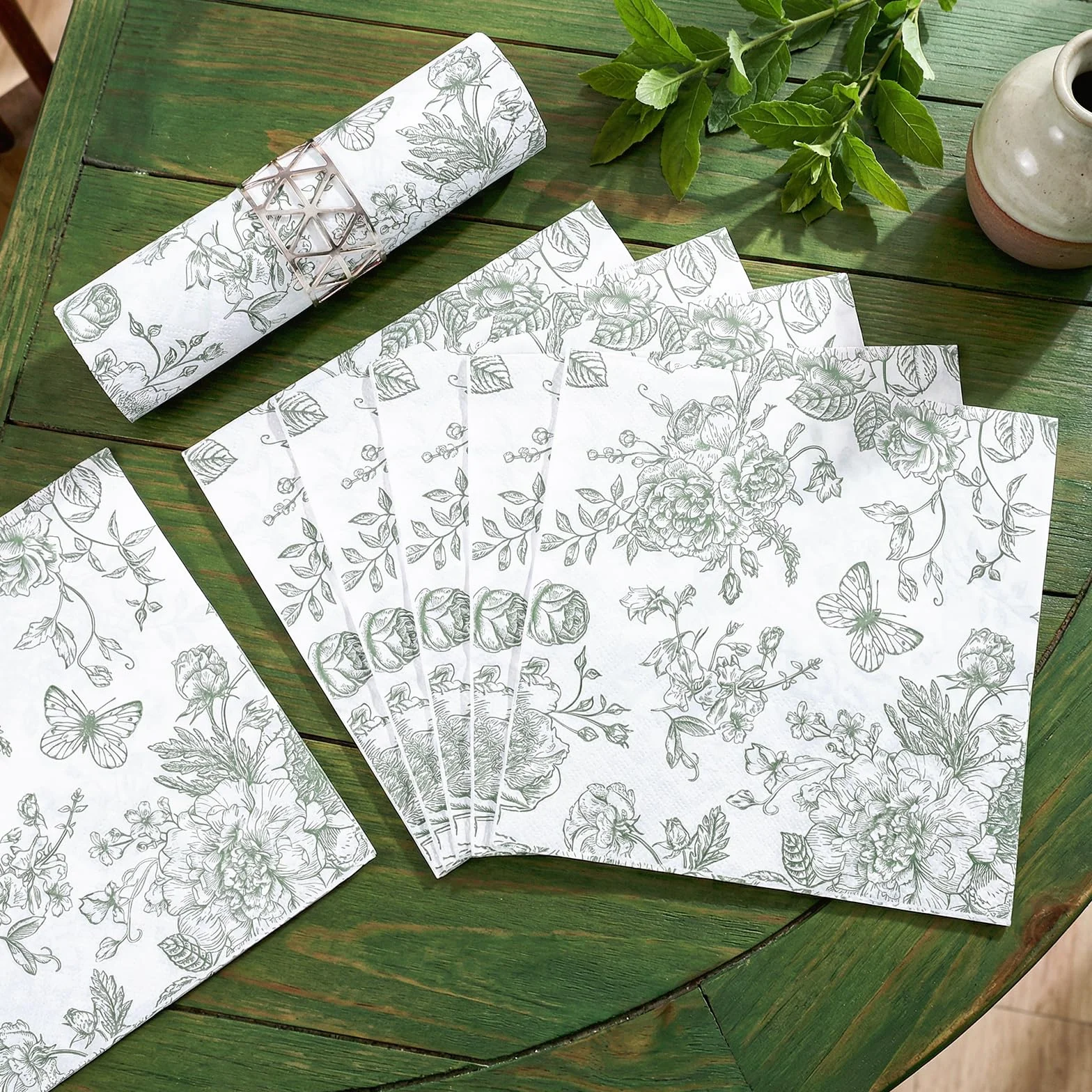 Tovaglioli da Cocktail Vintage con Fiori Verdi 16,5cm per Matrimoni Baby Shower Compleanni