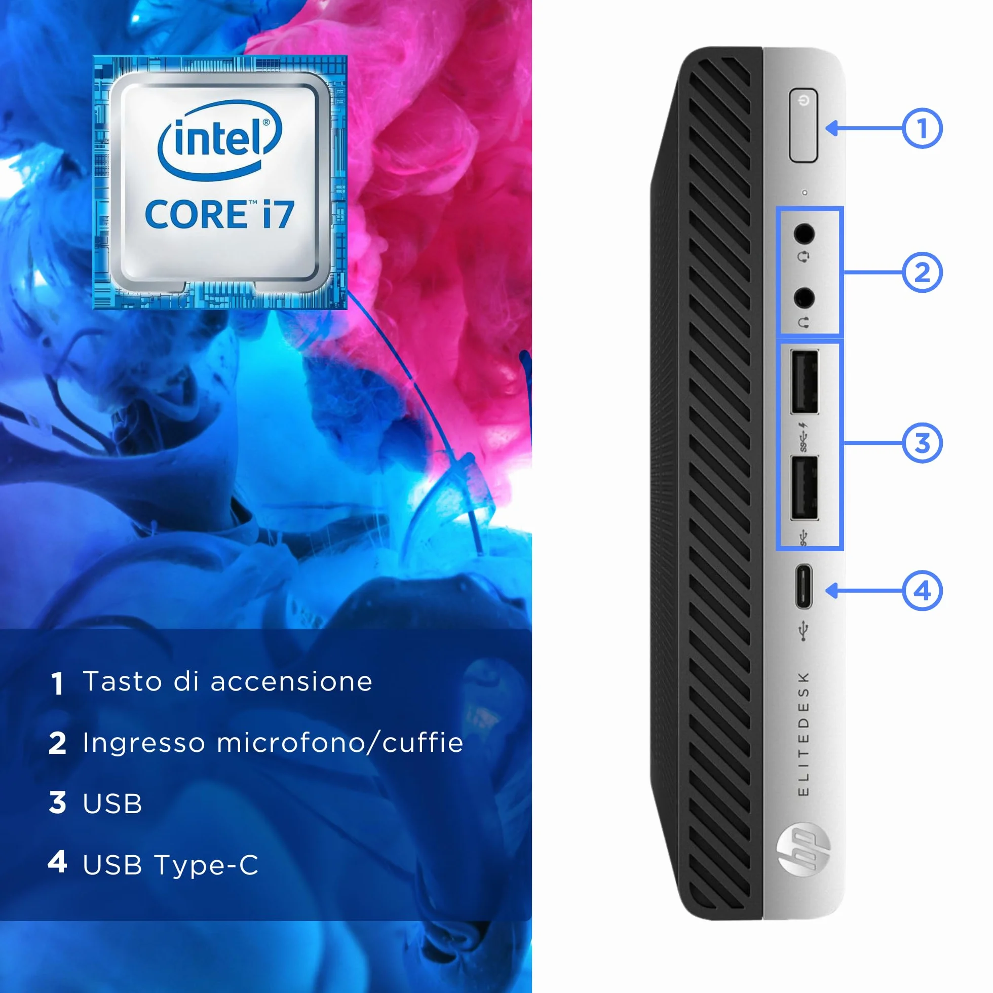 HP EliteDesk Mini PC Intel i7-6700 3.4 GHz 16GB RAM 512GB SSD Windows 11 Desktop (Ricondizionato)