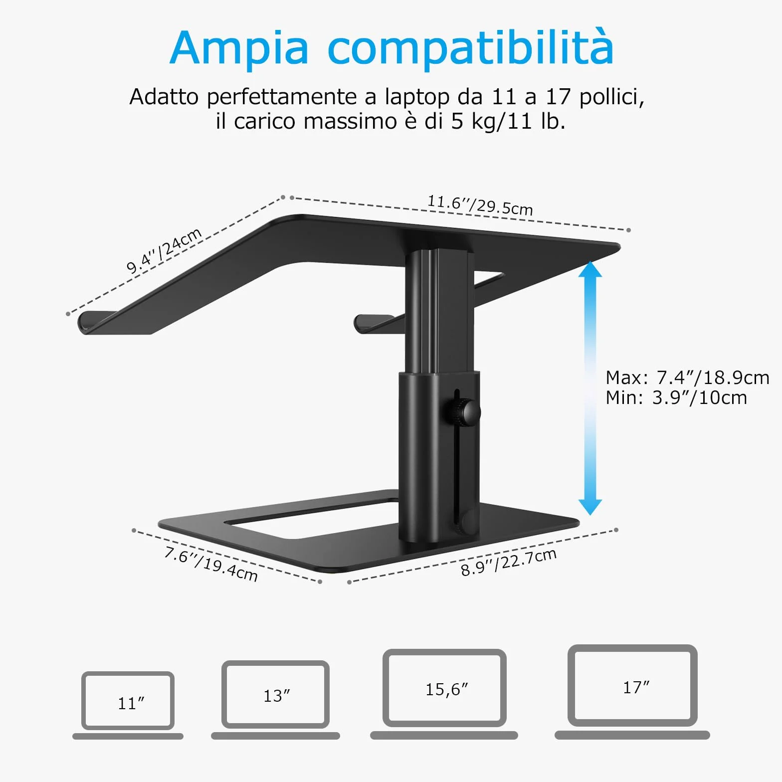 BoYata Supporto PC Portatile, Supporto per Laptop Ventilato Regolabile in Altezza, Supporto per Notebook Compatibile con MacBook Pro/Air 10-15,9 '', HP, Dell, Surface, Samsung, Acer