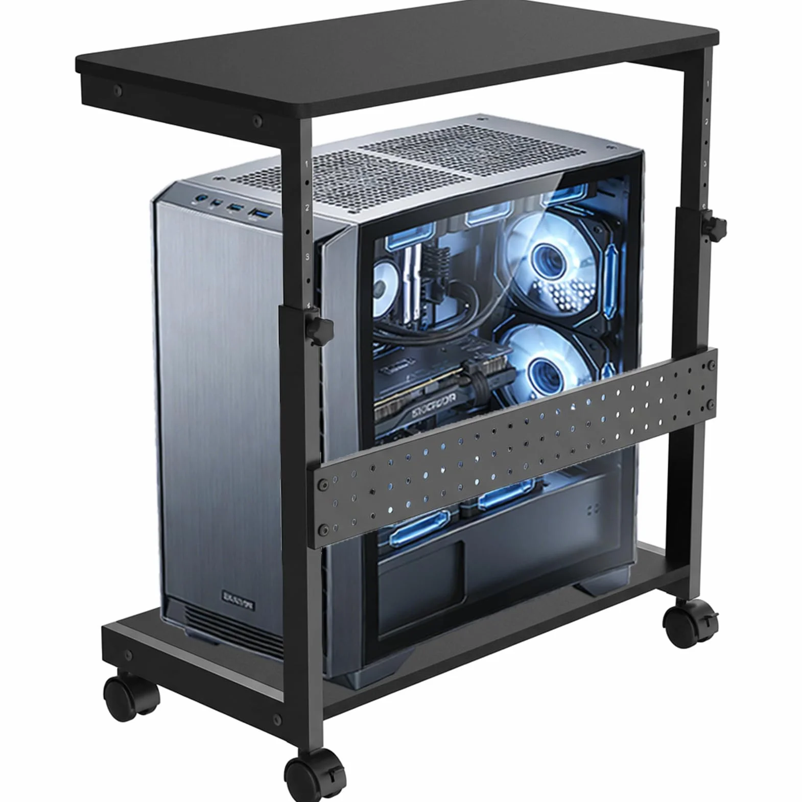 Supporto per Torre PC Regolabile in Altezza, Supporto per Computer con Ruote 360°, Supporto per PC sotto Scrivania in Metallo, Supporto per Torre PC per Tutti i Cassetti, Tavolo Mobile da Appoggio per