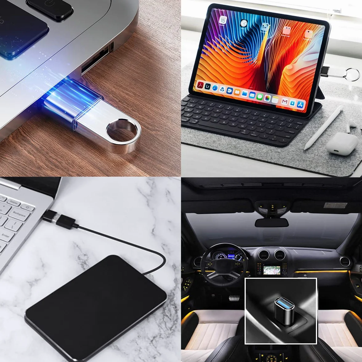 Adattatore USB C a USB A 3.0 OTG 4 Pezzi, Femmina a Maschio Compatibile con MacBook, iPhone 17/16/15, iPad, Samsung Galaxy, Telefoni, Tablet, Nero e Bianco