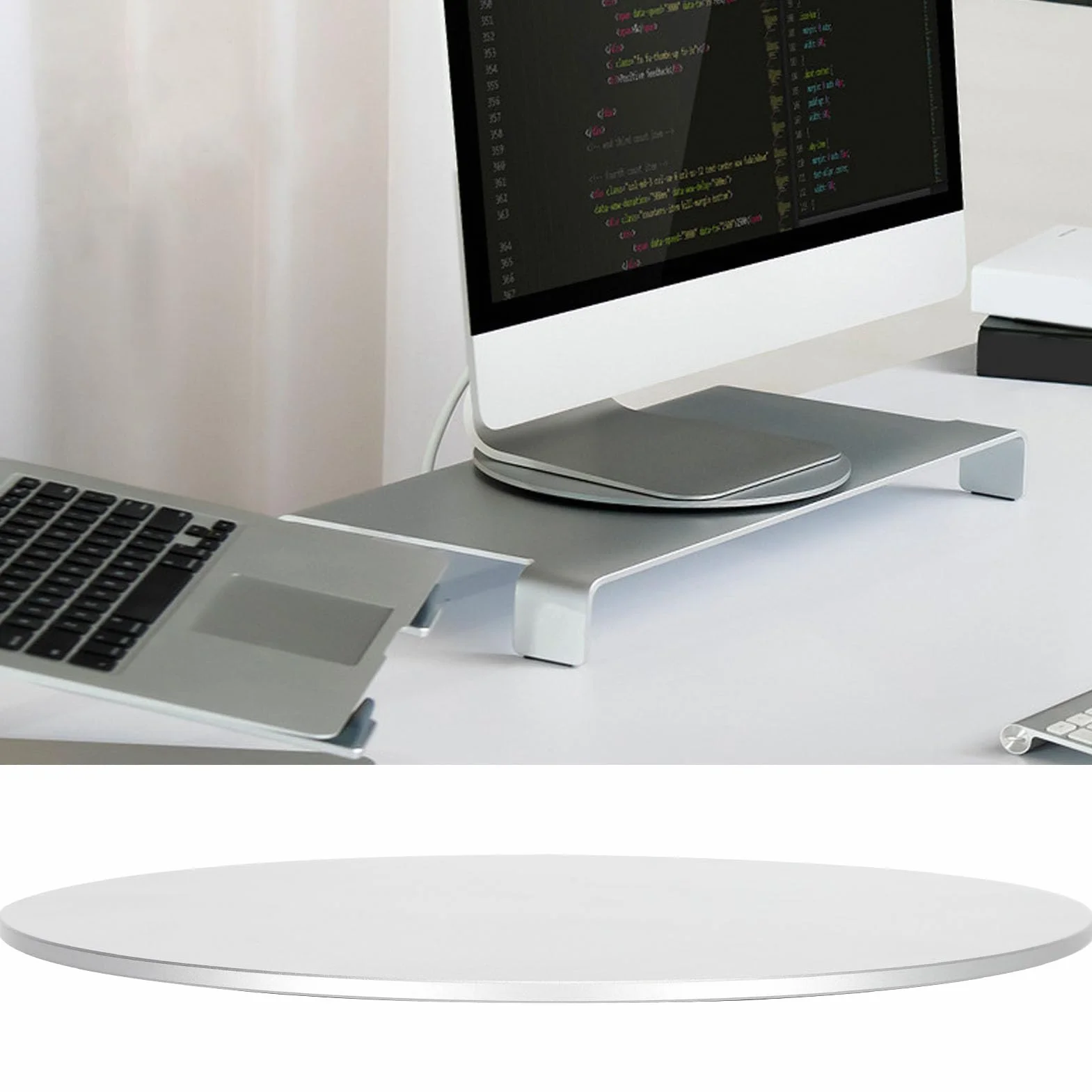 Base di Rotazione del Monitor del Computer, Base Girevole del Monitor di Rotazione di 360 Gradi in Lega di Alluminio Tutto in Un Supporto per Schermo per Laptop