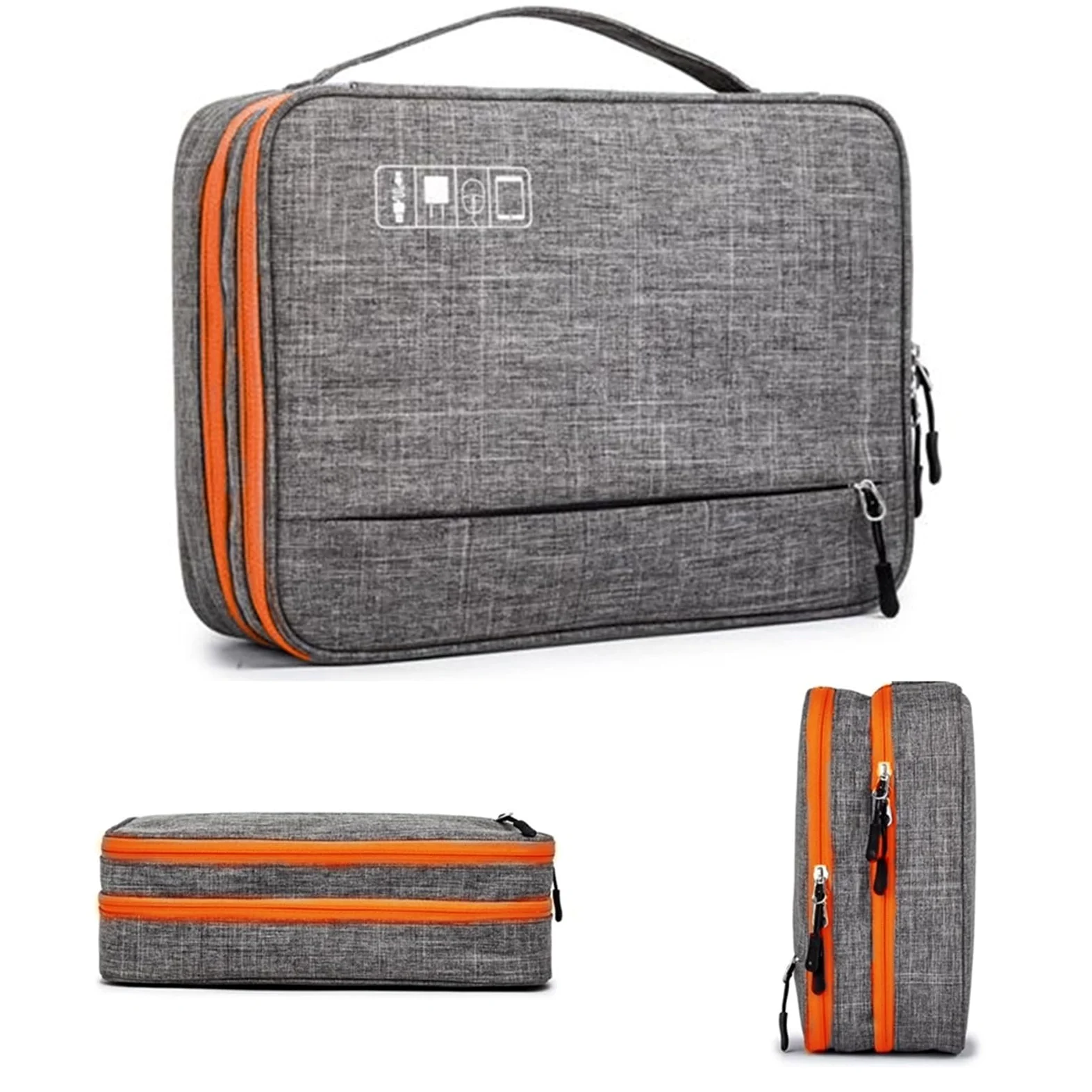 Borsa Organizer Cavi Borsa for accessori elettronici a doppio strato, con scomparti separati, strisce staccabili, custodia organizer portatile for dischi rigidi e cavi(Gray)