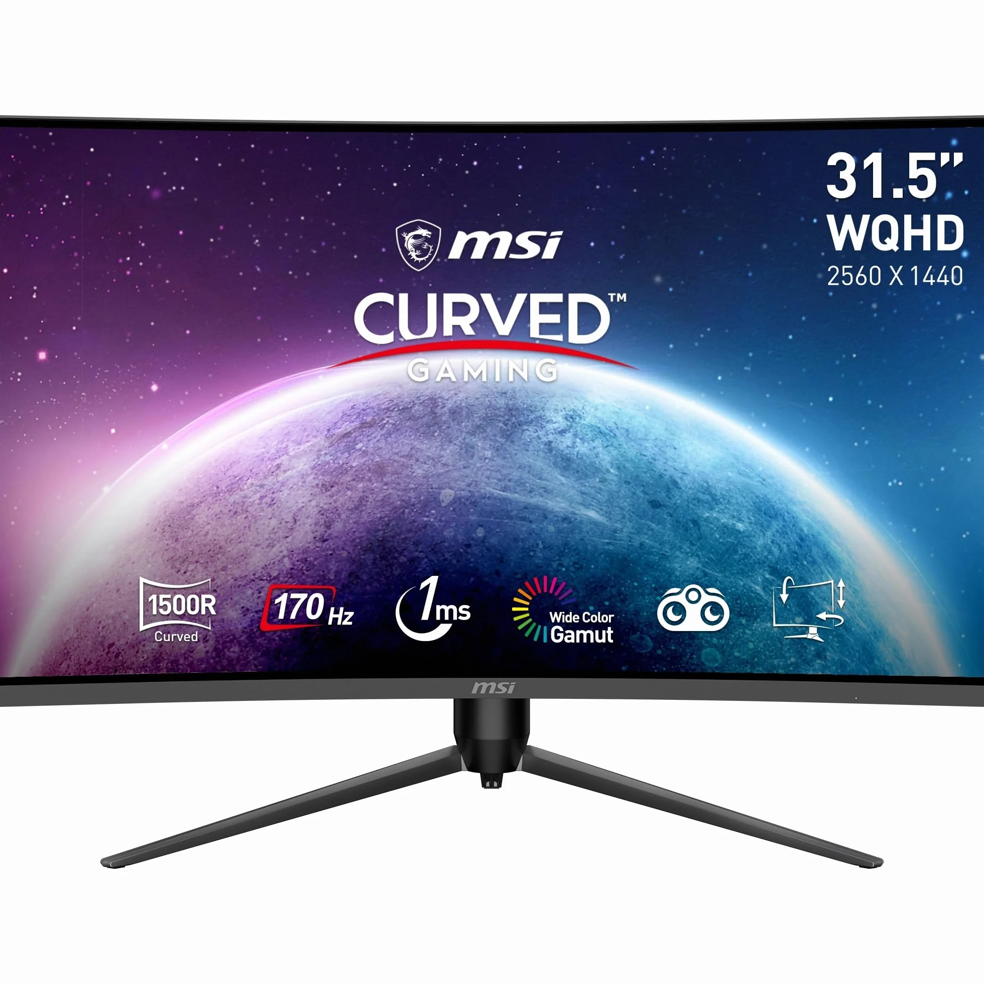 MSI G32CQ5P Monitor Gaming curvo WQHD 31,5" (80 cm) - Pannello VA 1500R (2560 x 1440), 170Hz / 1ms, Adaptive Sync, supporto regolabile a 3 vie - DP 1.2a, HDMI 2.0b CEC