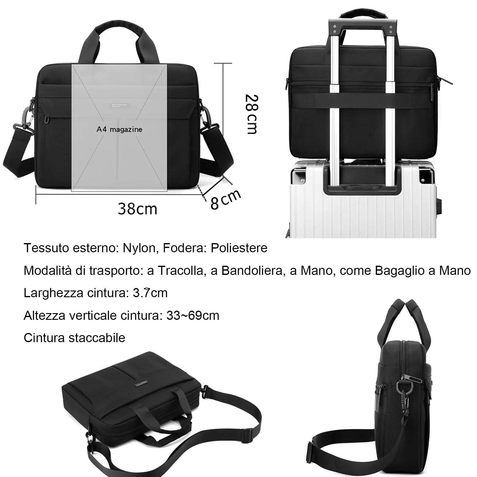 zhongningyifeng Borsa a tracolla per computer portatile da 14 pollici, in nylon leggero, impermeabile, per lavoro, studio, viaggio